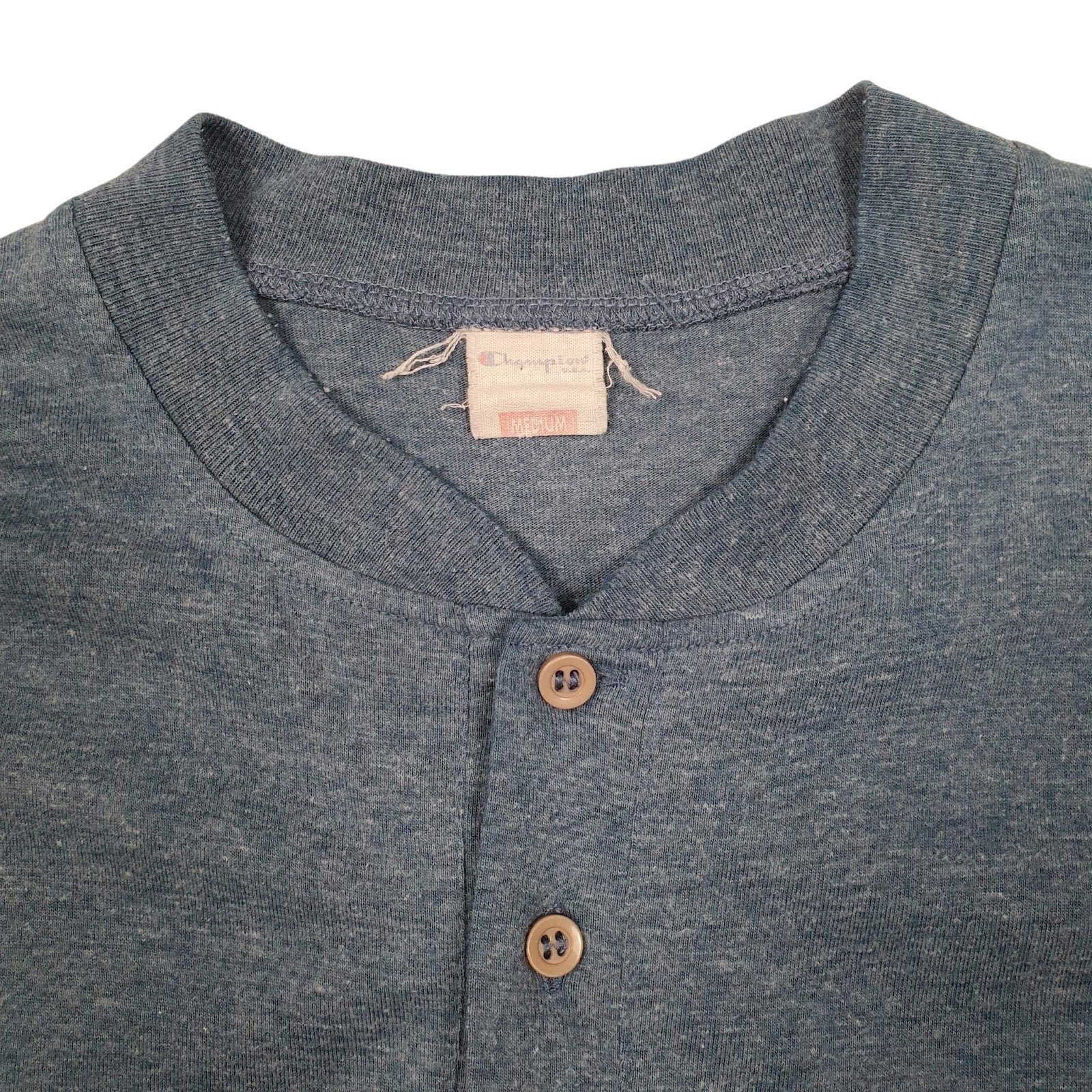 Mens Blue Champion Vintage 90s Henley  T Shirt