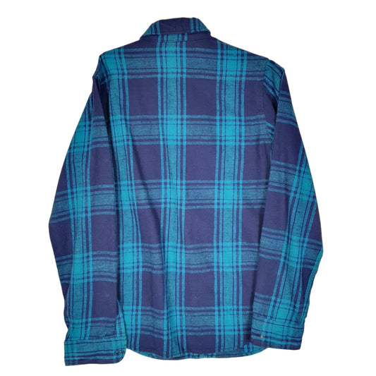 Mens Blue Denim Dungaree Plaid Flannel Uniform  Shirt