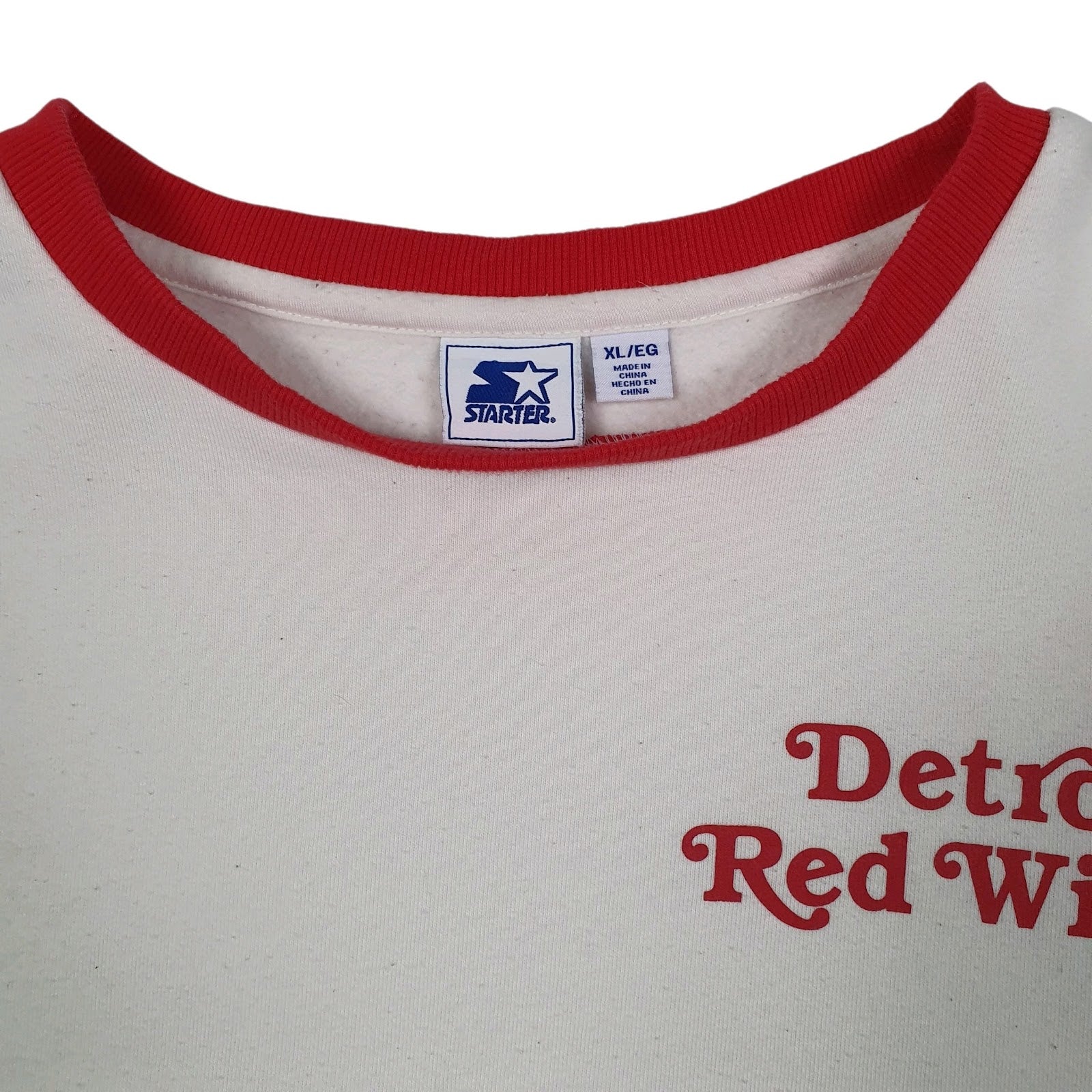 Womens White Starter Detroit Red Wings NHL Hockey Crewneck Jumper
