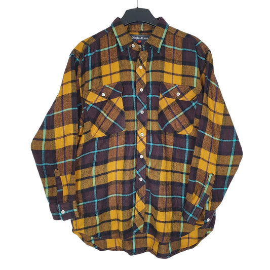 Mens Orange Simple Ease Plaid Flannel Long Sleeve Shirt