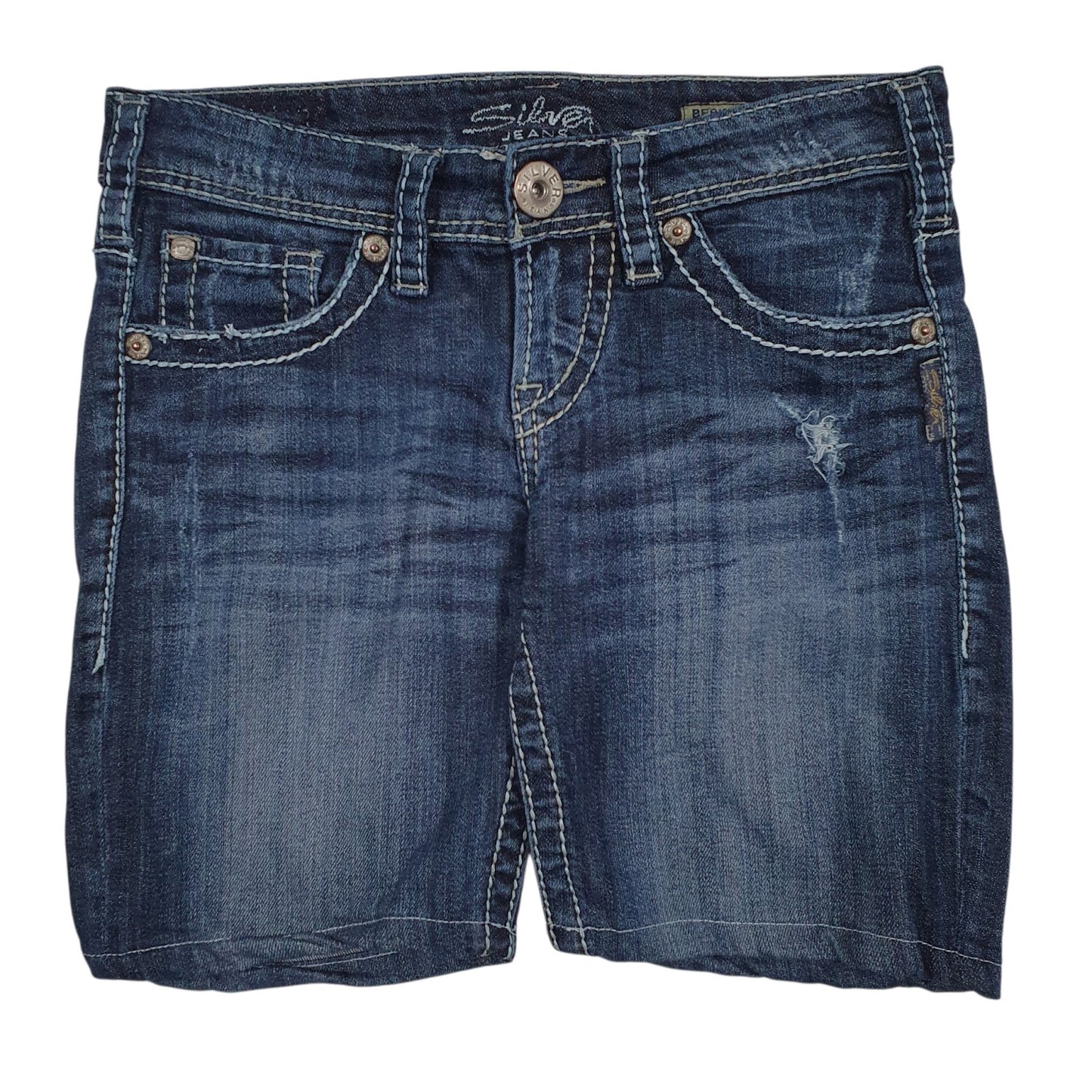 Womens Blue Silver Jeans Distressed Denim Shorts