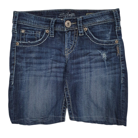 Womens Blue Silver Jeans Distressed Denim Shorts