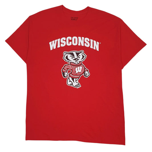 Mens Red Gildan Wisconsin Short Sleeve T Shirt