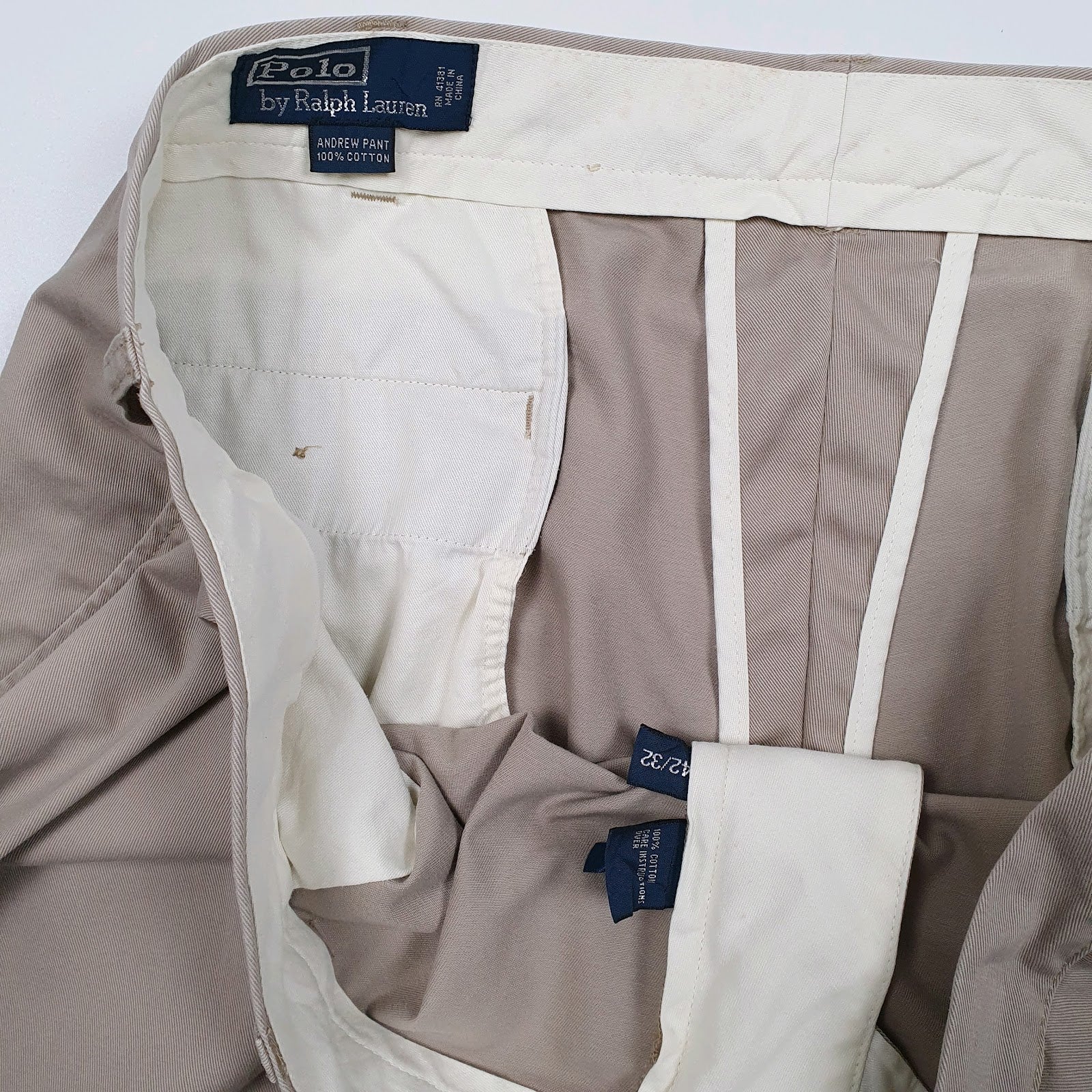 Mens Beige Polo Ralph Lauren Andrew Pant Double Pleated  Trousers