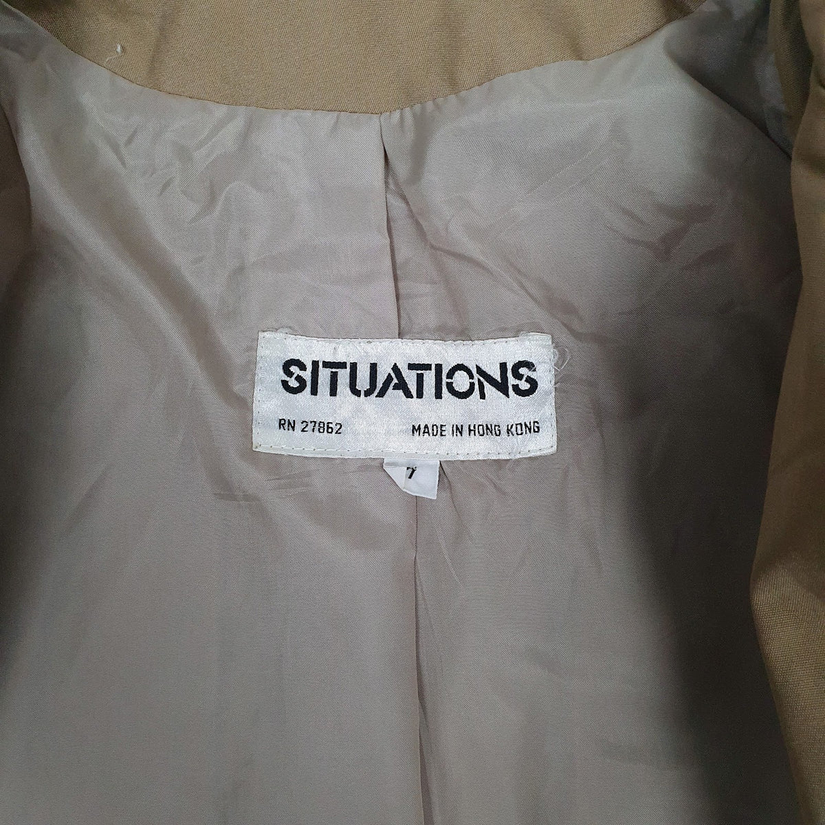 Womens Beige Situations Overcoat Hooded Vintage 90s  Coat