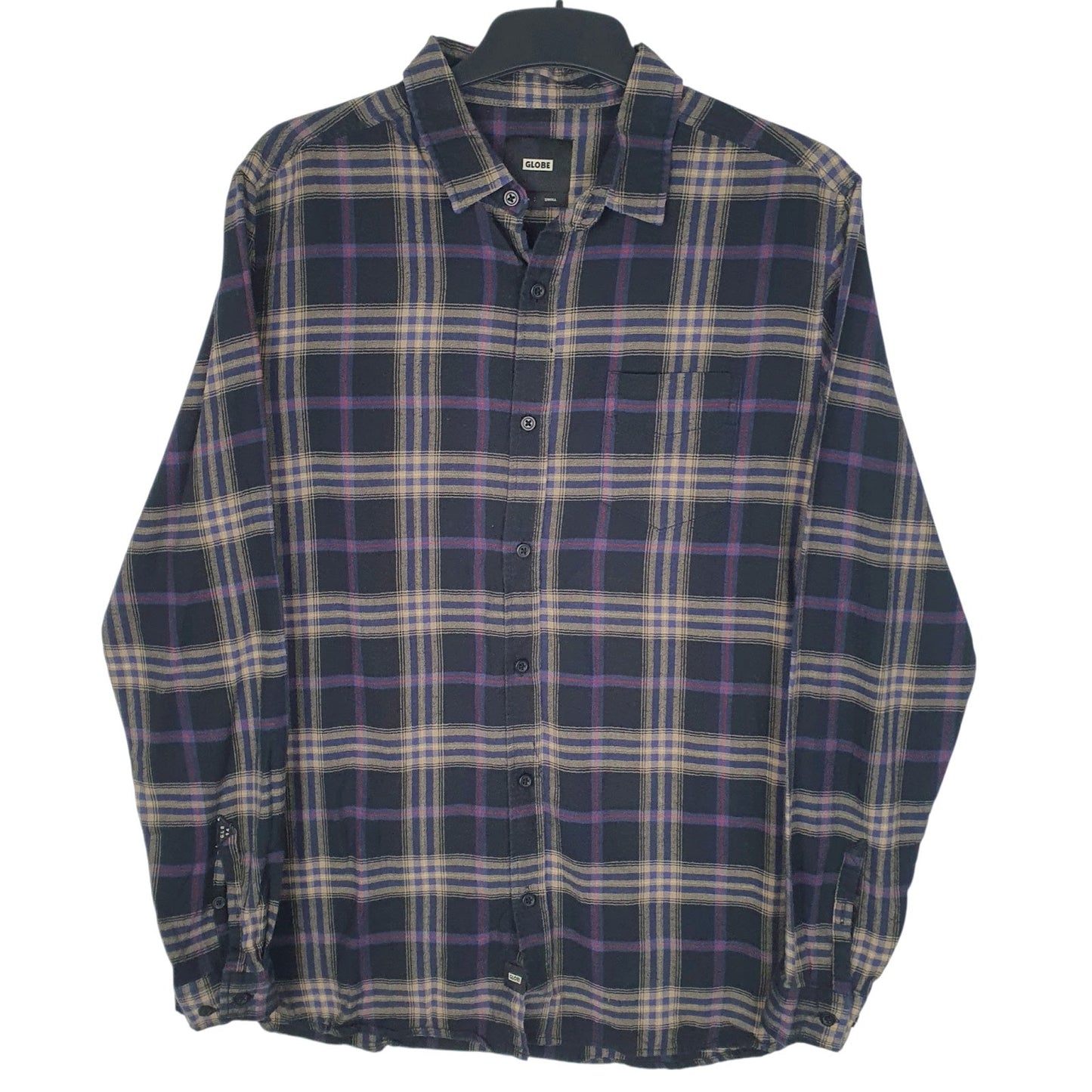 Mens Black Globe Flannel Long Sleeve Shirt