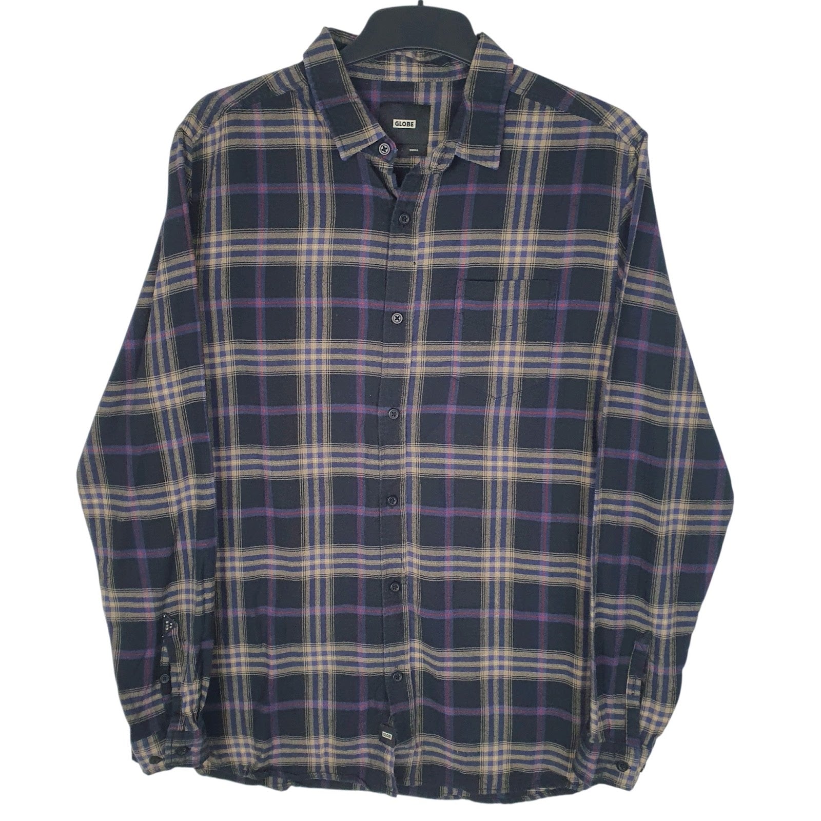 Mens Black Globe Flannel Long Sleeve Shirt