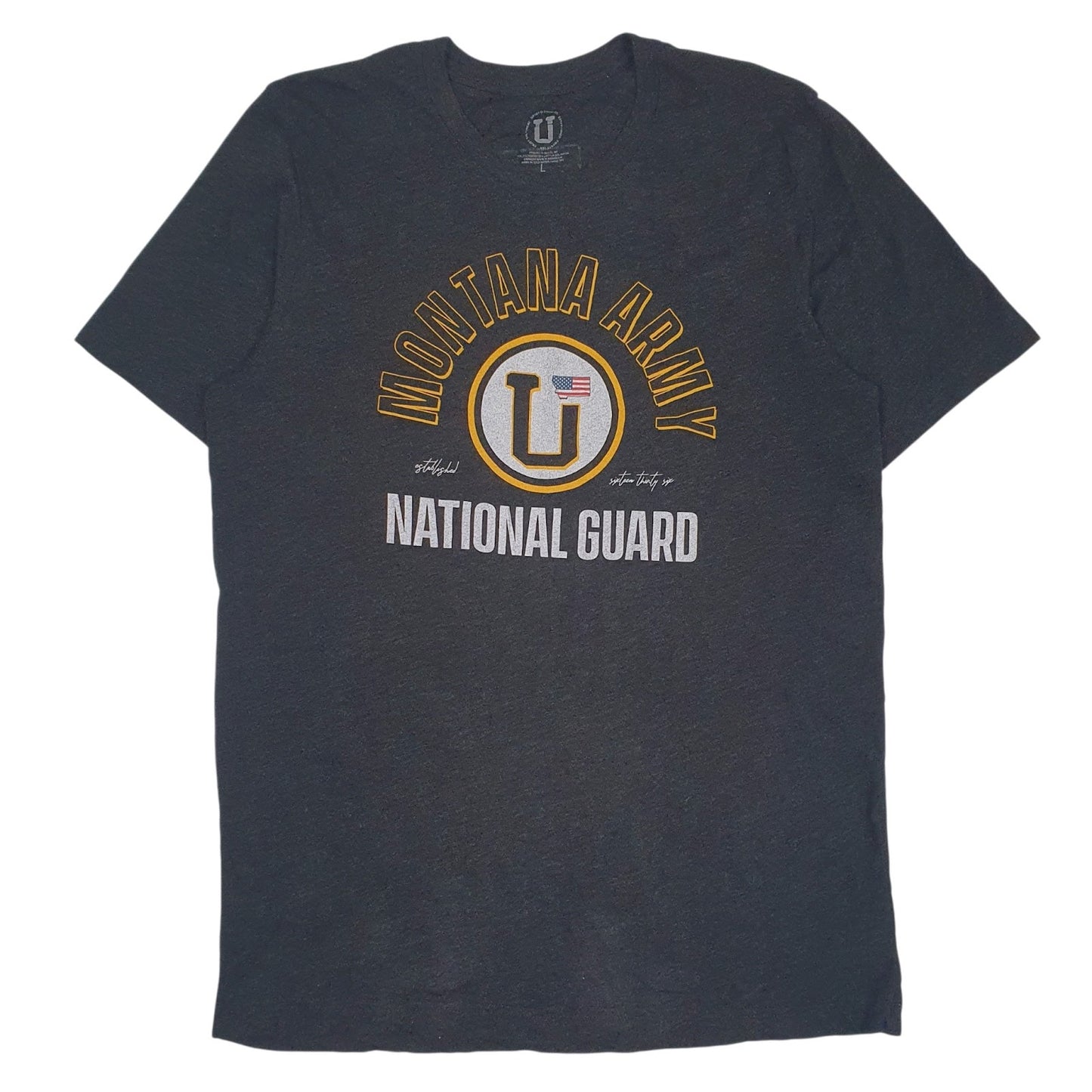 Mens Grey Unbranded Montana Army National Guard Short Sleeve T Shirt