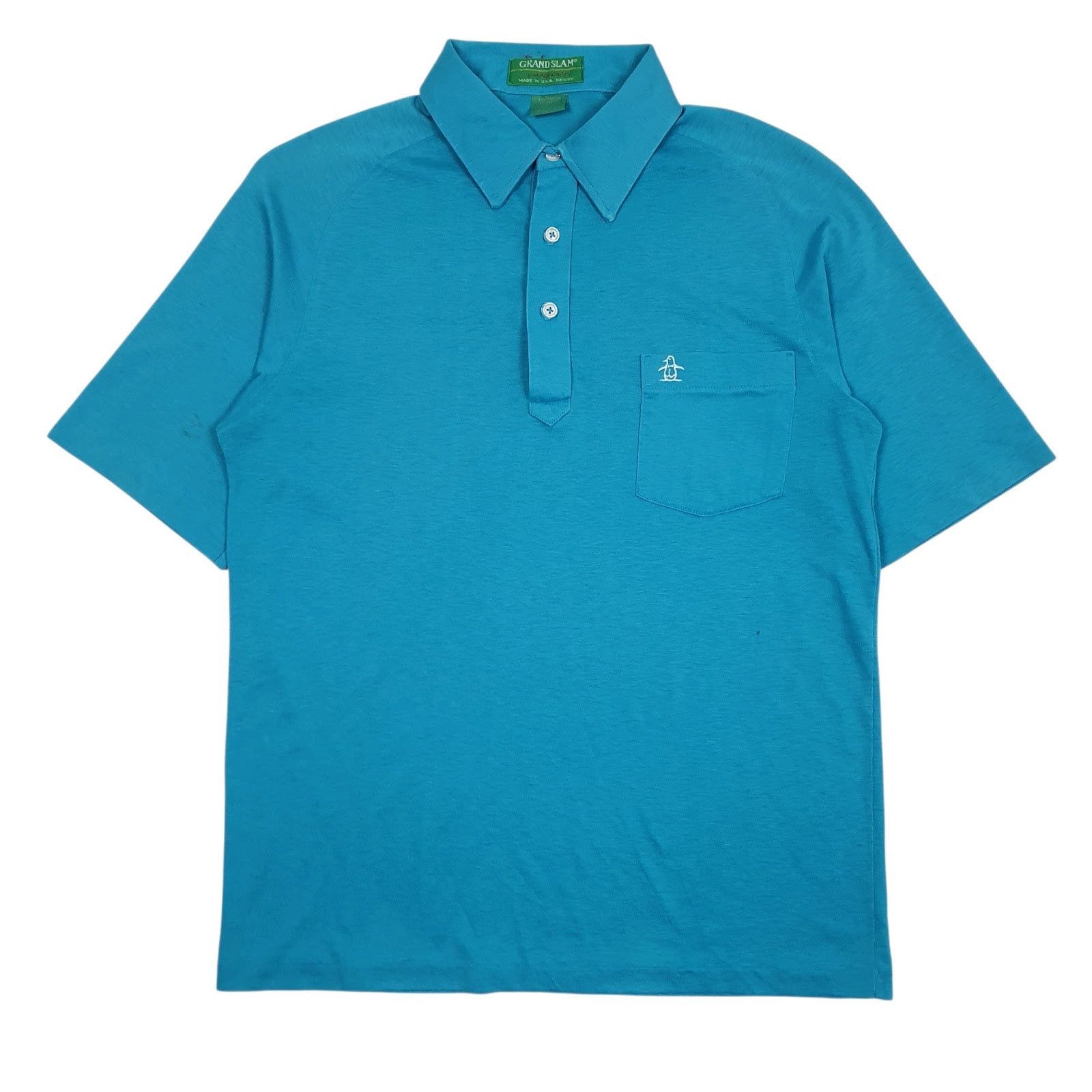 Mens Blue Munsingwear Penguin Grandslam Golf Vintage 90s Made In USA Short Sleeve Polo Shirt