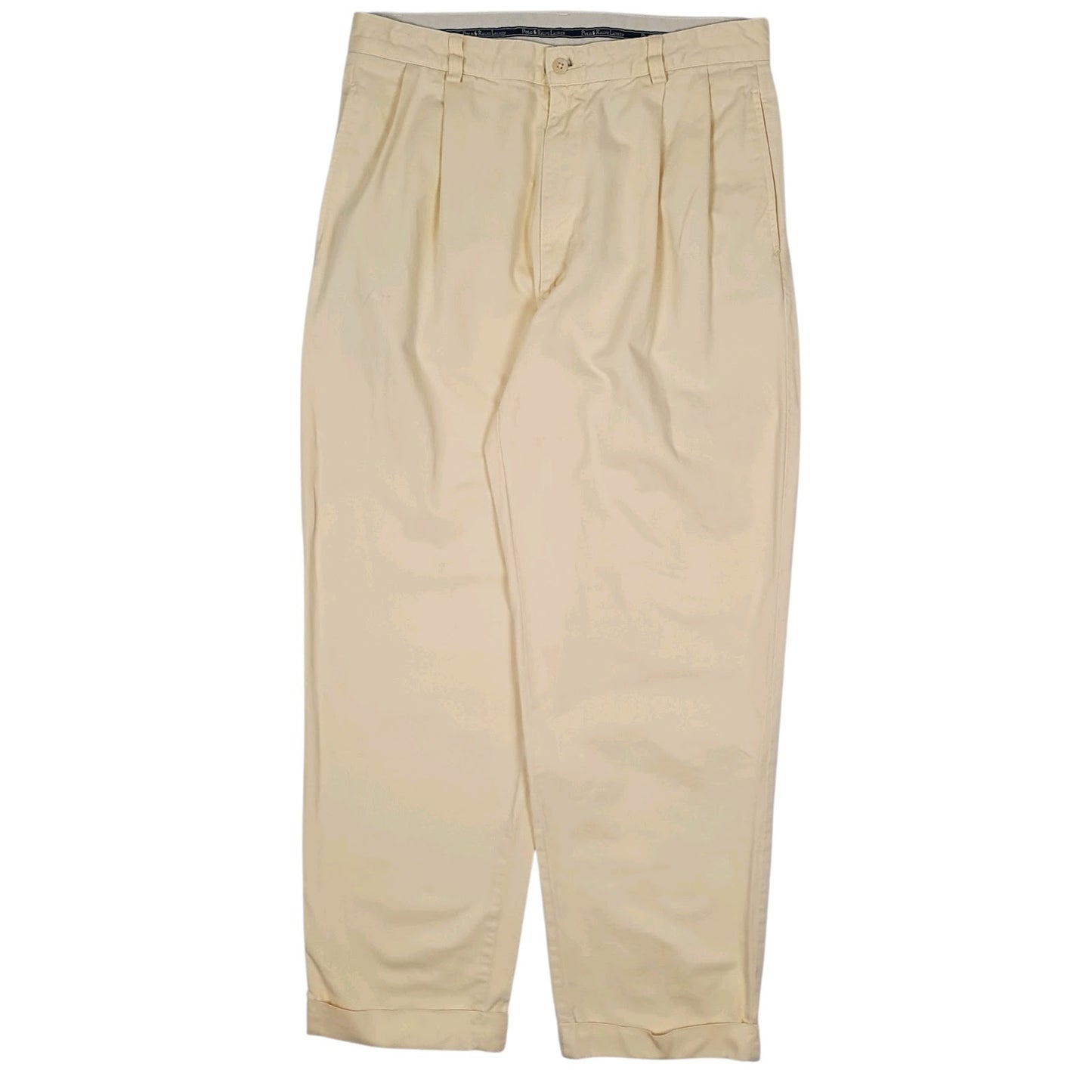 Mens Yellow Polo Ralph Lauren Hammond Pant Double Pleated Vintage 90s Made In USA Chino Trousers