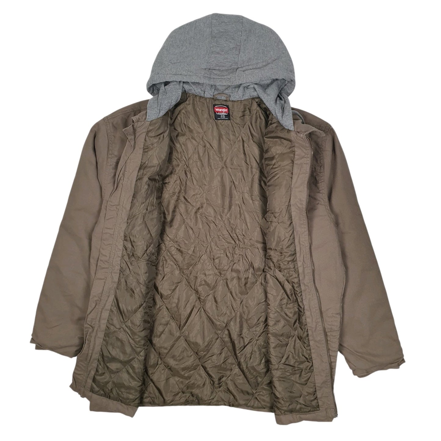 Mens Brown Wrangler Chore Windbreaker Hoodie Padded  Coat