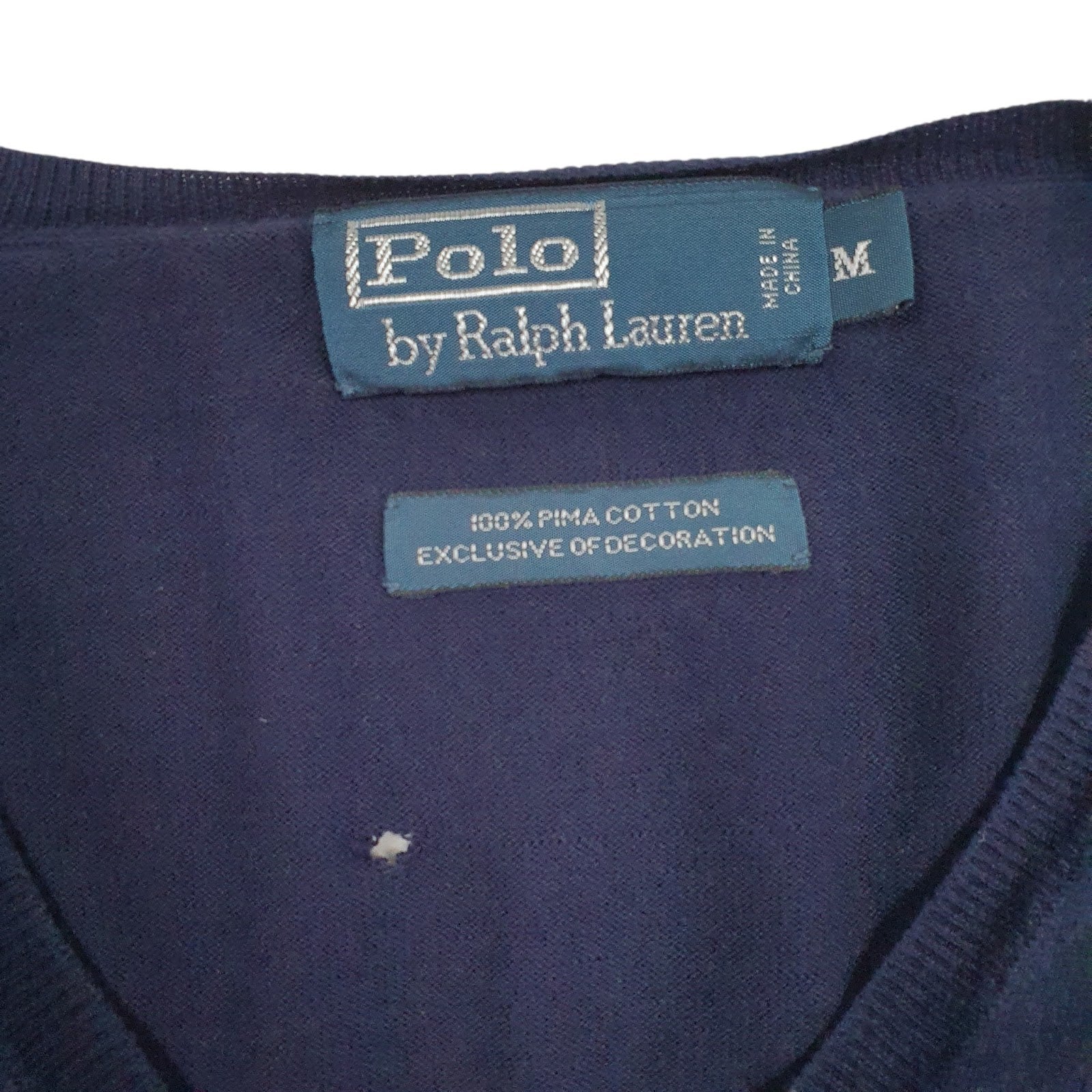 Mens Navy Polo Ralph Lauren Lightweight Pima V Neck Jumper