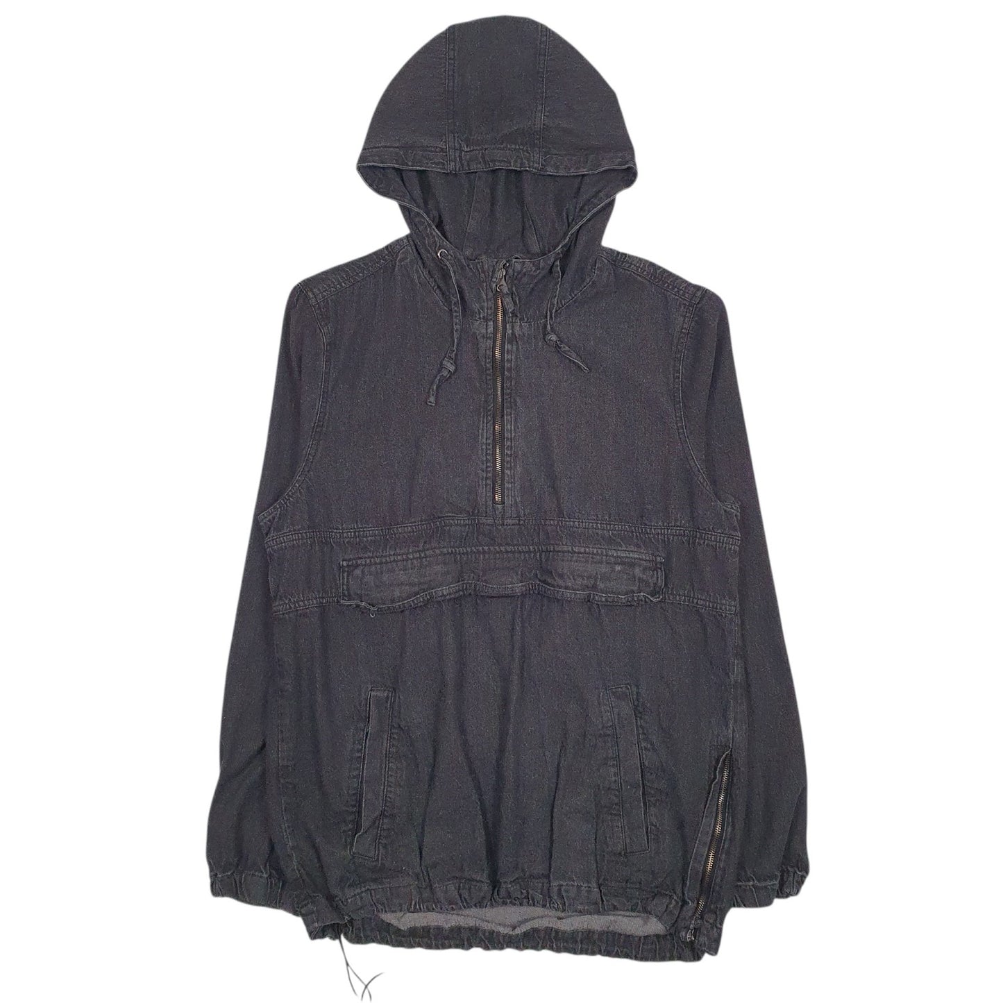 Mens Grey Unbranded Hooded Denim Quarter Zip Jumper