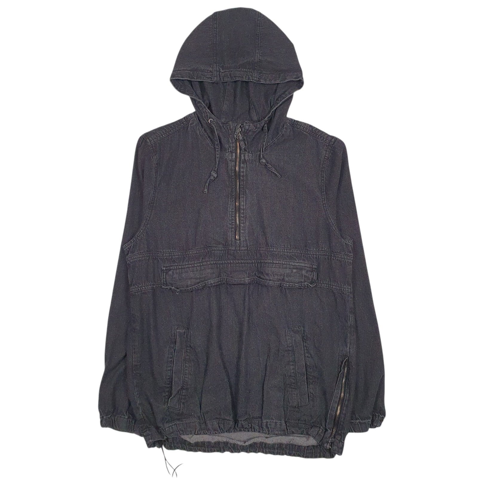 Mens Grey Unbranded Hooded Denim Quarter Zip Jumper