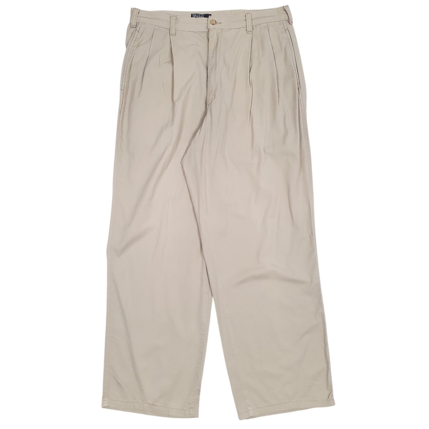 Mens Beige Polo Ralph Lauren Vintage 90s Pleated Chino Trousers