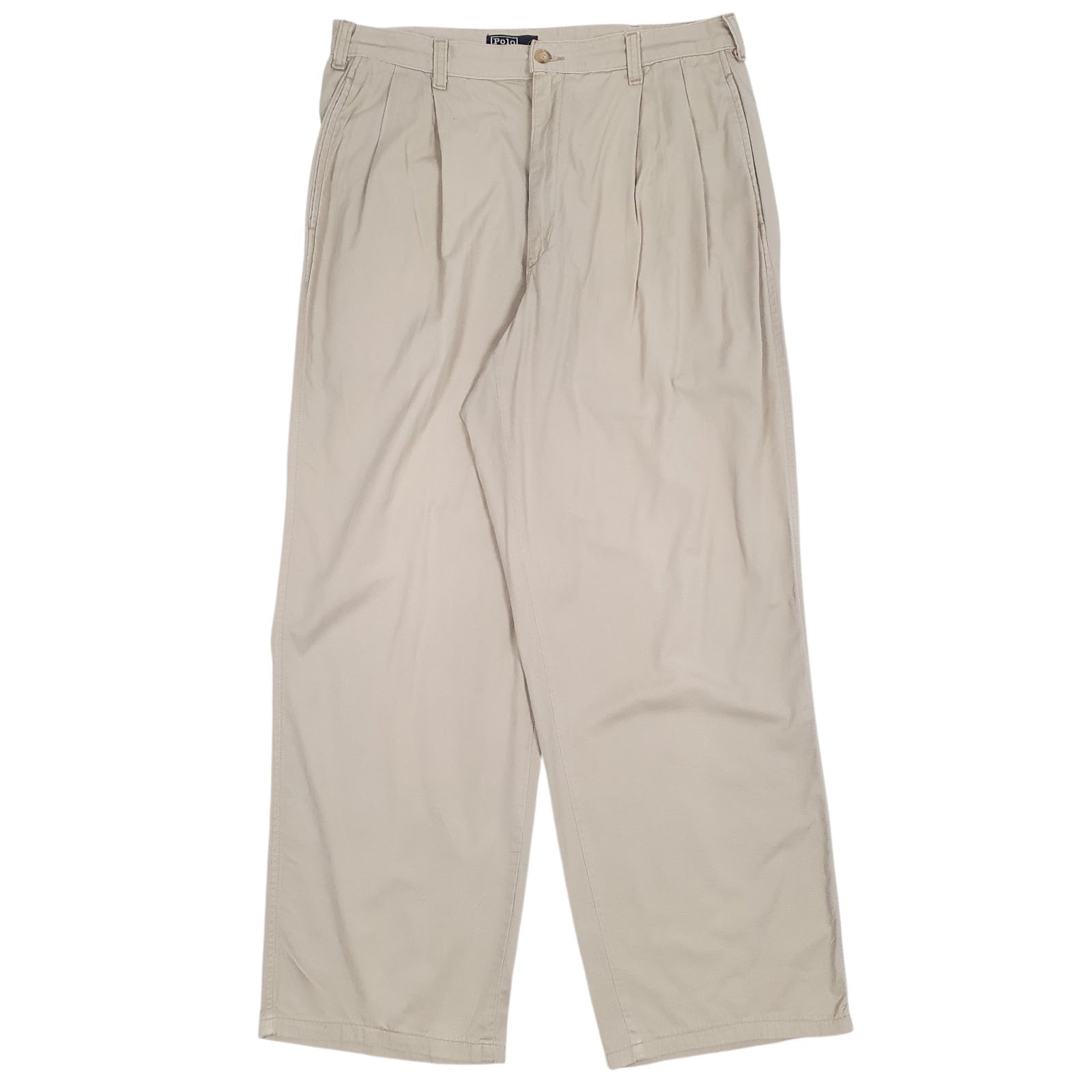 Mens Beige Polo Ralph Lauren Vintage 90s Pleated Chino Trousers