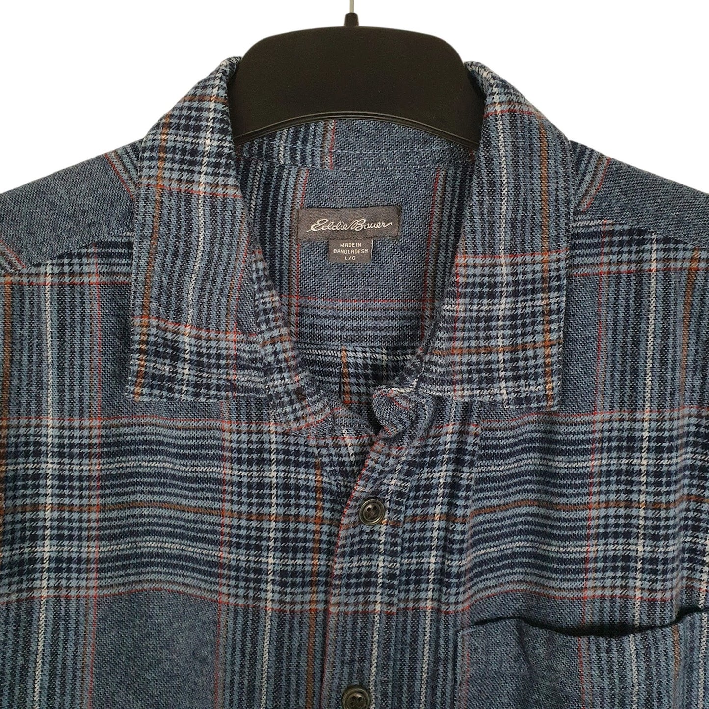 Mens Blue Eddie Bauer Heavyweight Plaid Flannel  Shirt