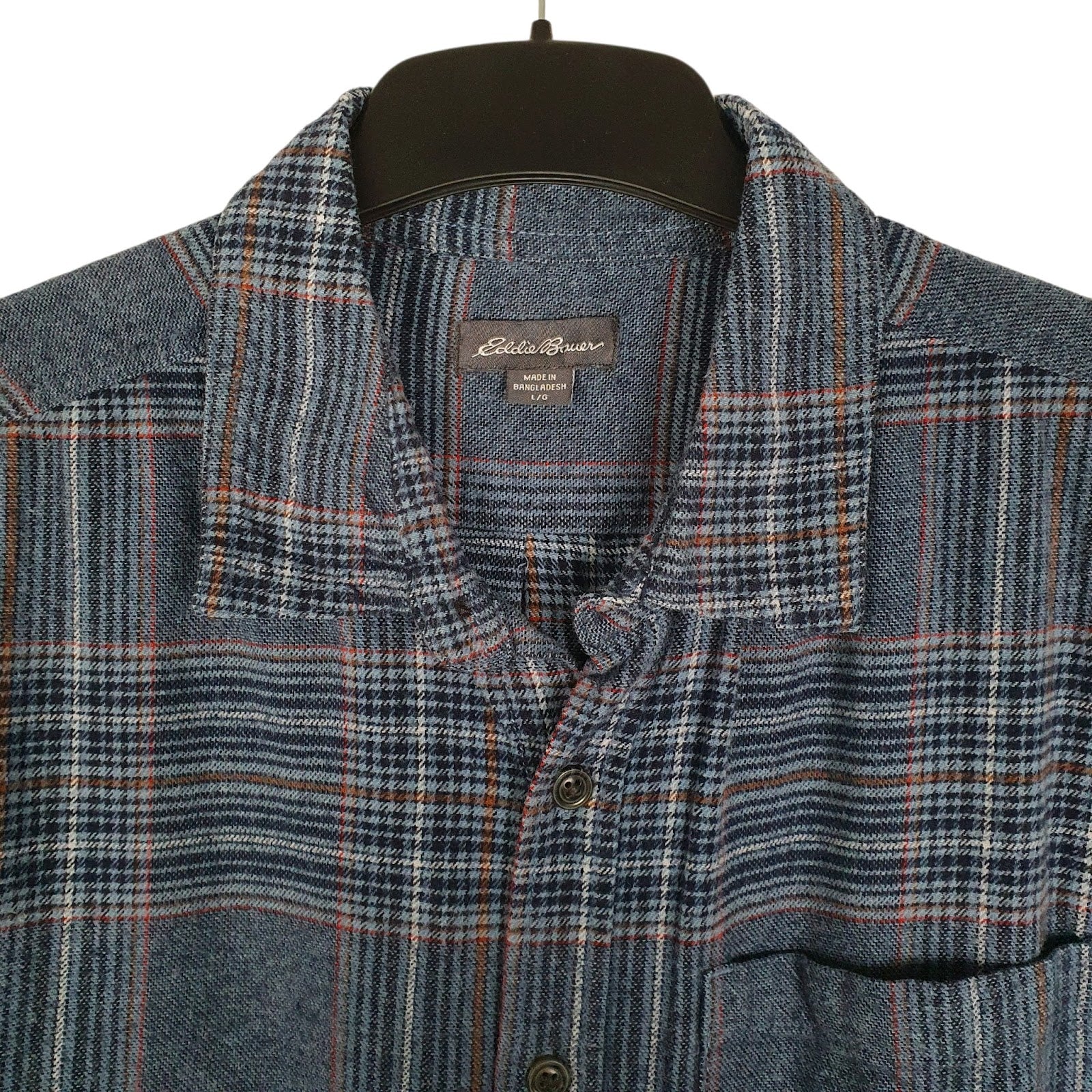 Mens Blue Eddie Bauer Heavyweight Plaid Flannel  Shirt