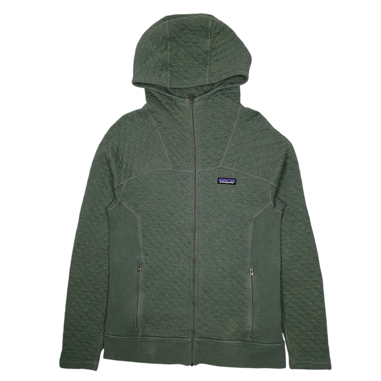 Womens Green Patagonia Quilt Hoodie Full Zip Jumper