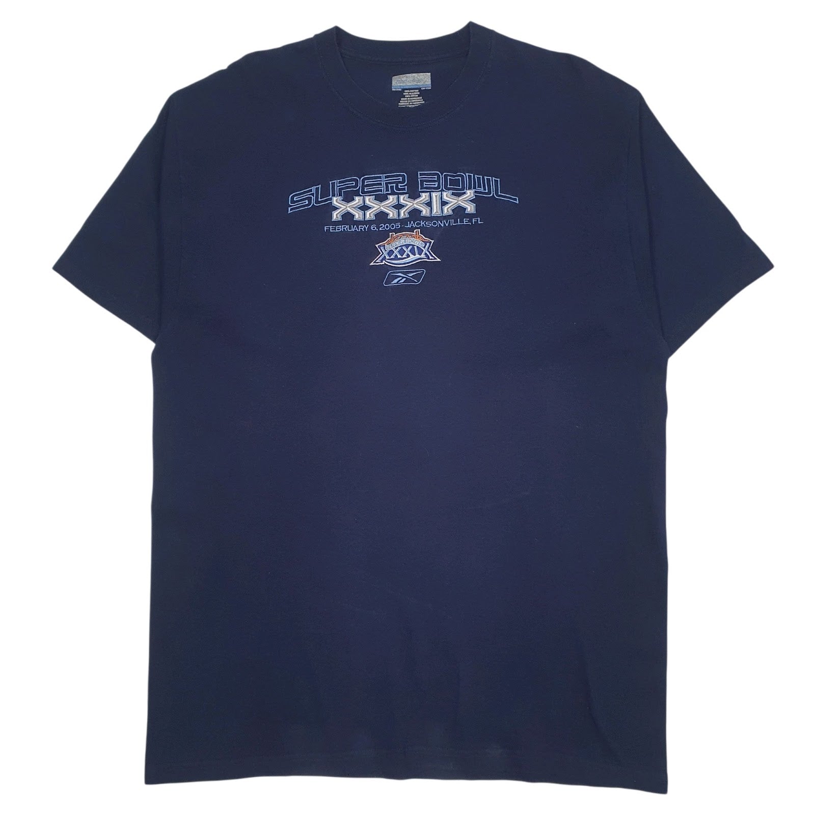 Mens Blue Reebok Vintage 00s Superbowl XXXIX Short Sleeve T Shirt