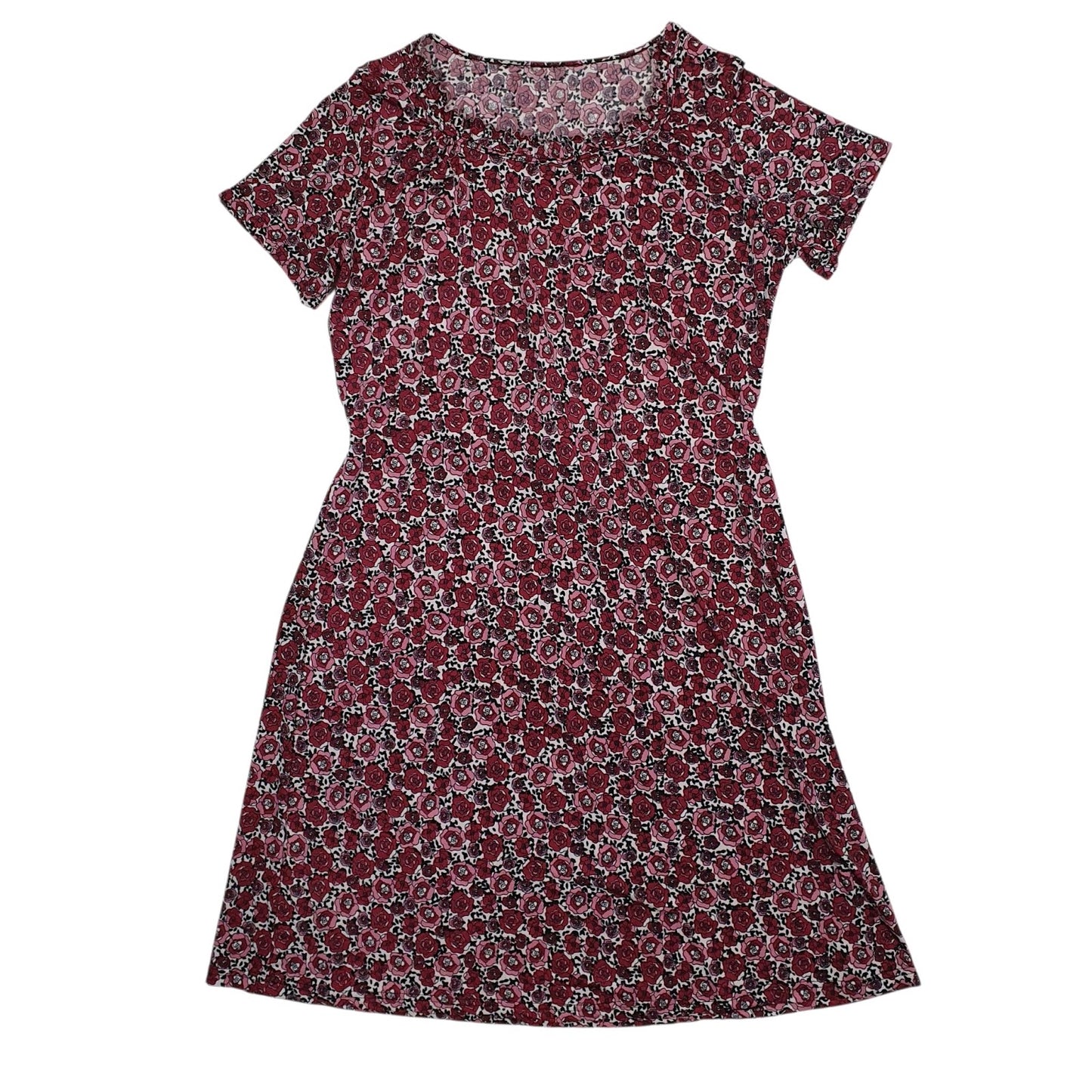Womens Red Unbranded Floral Rose Short Sleeve Dress