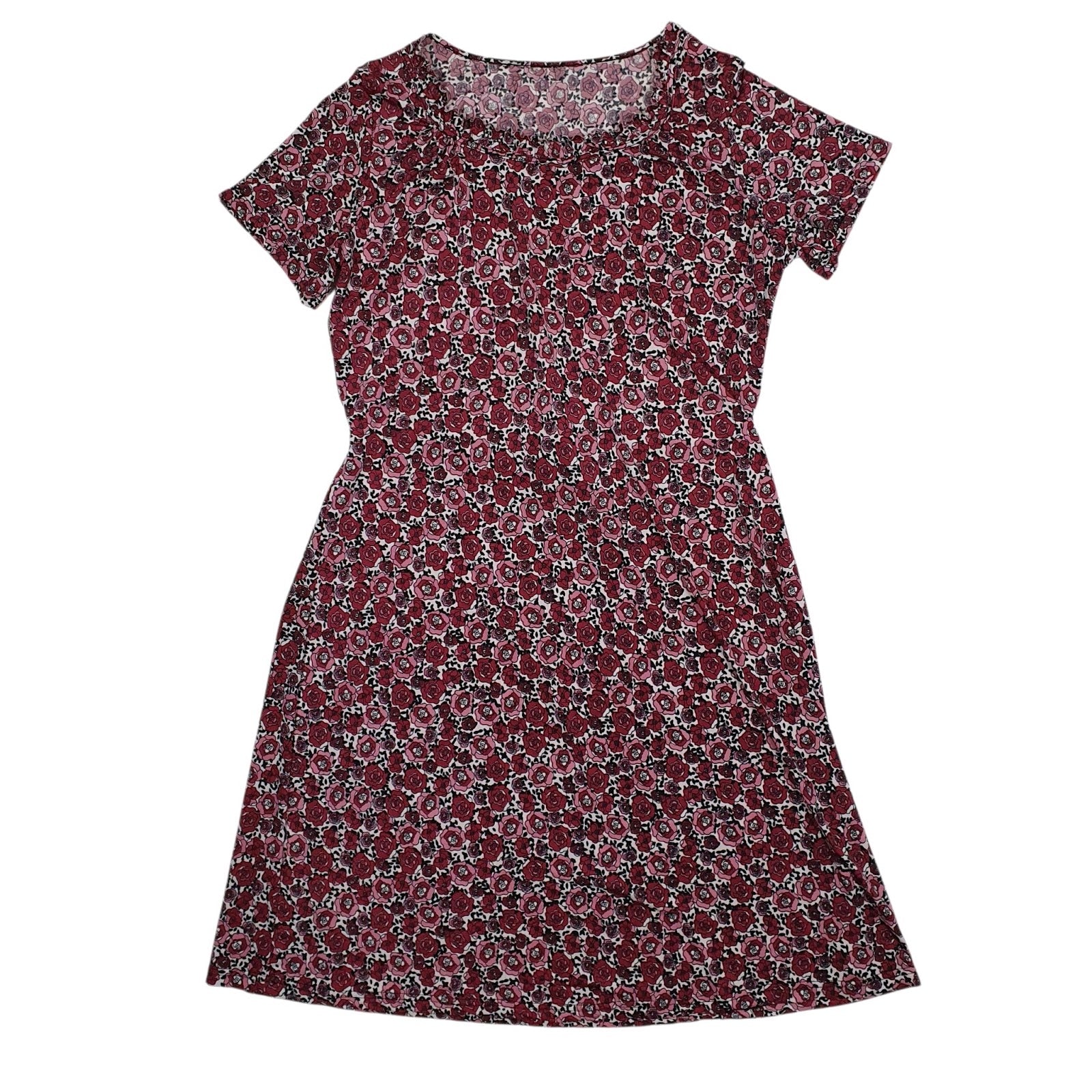 Womens Red Unbranded Floral Rose Short Sleeve Dress