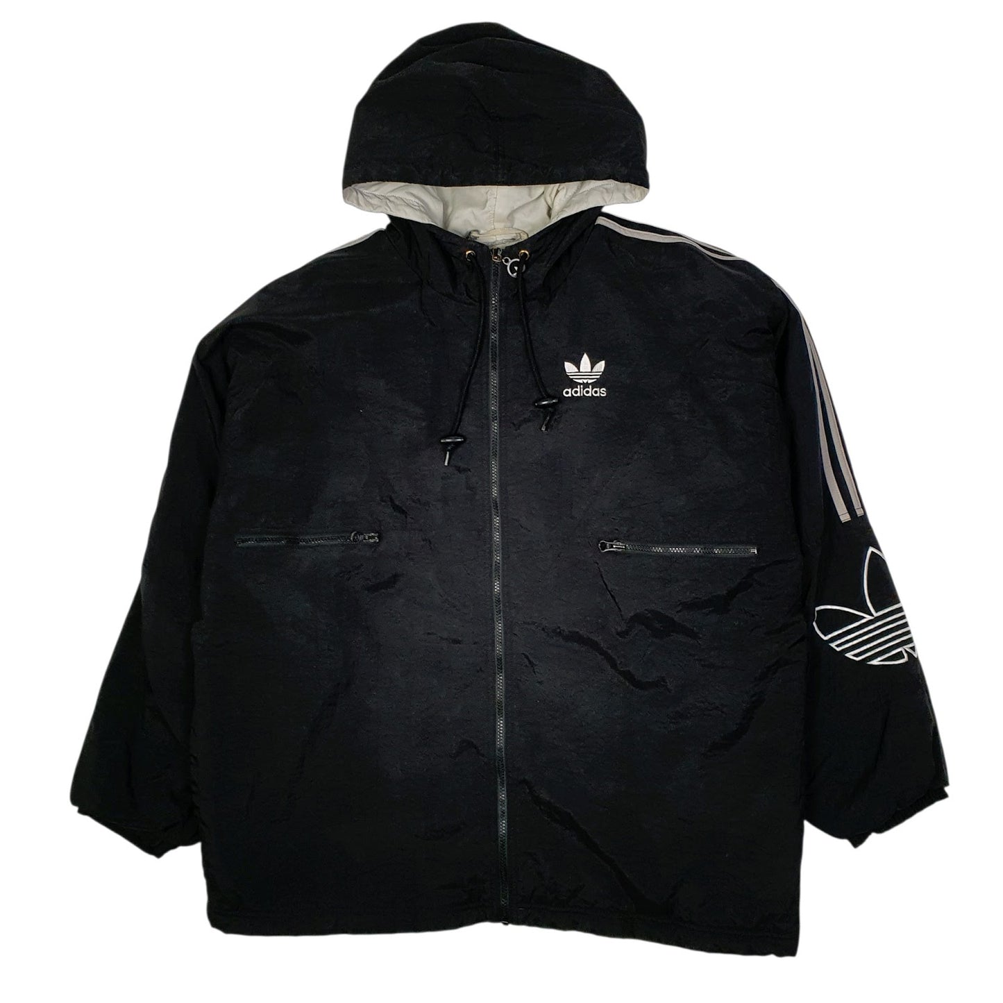 Mens Black Adidas Vintage 90s Windbreaker Crewneck Coat