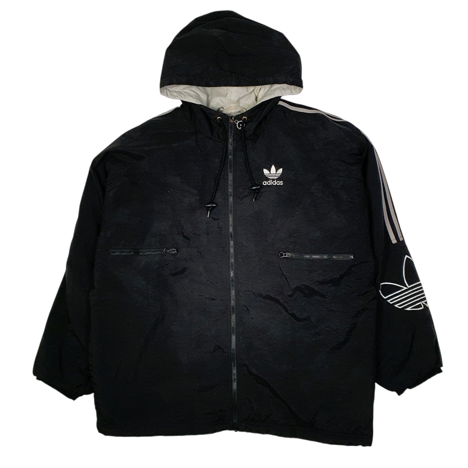 Mens Black Adidas Vintage 90s Windbreaker Crewneck Coat