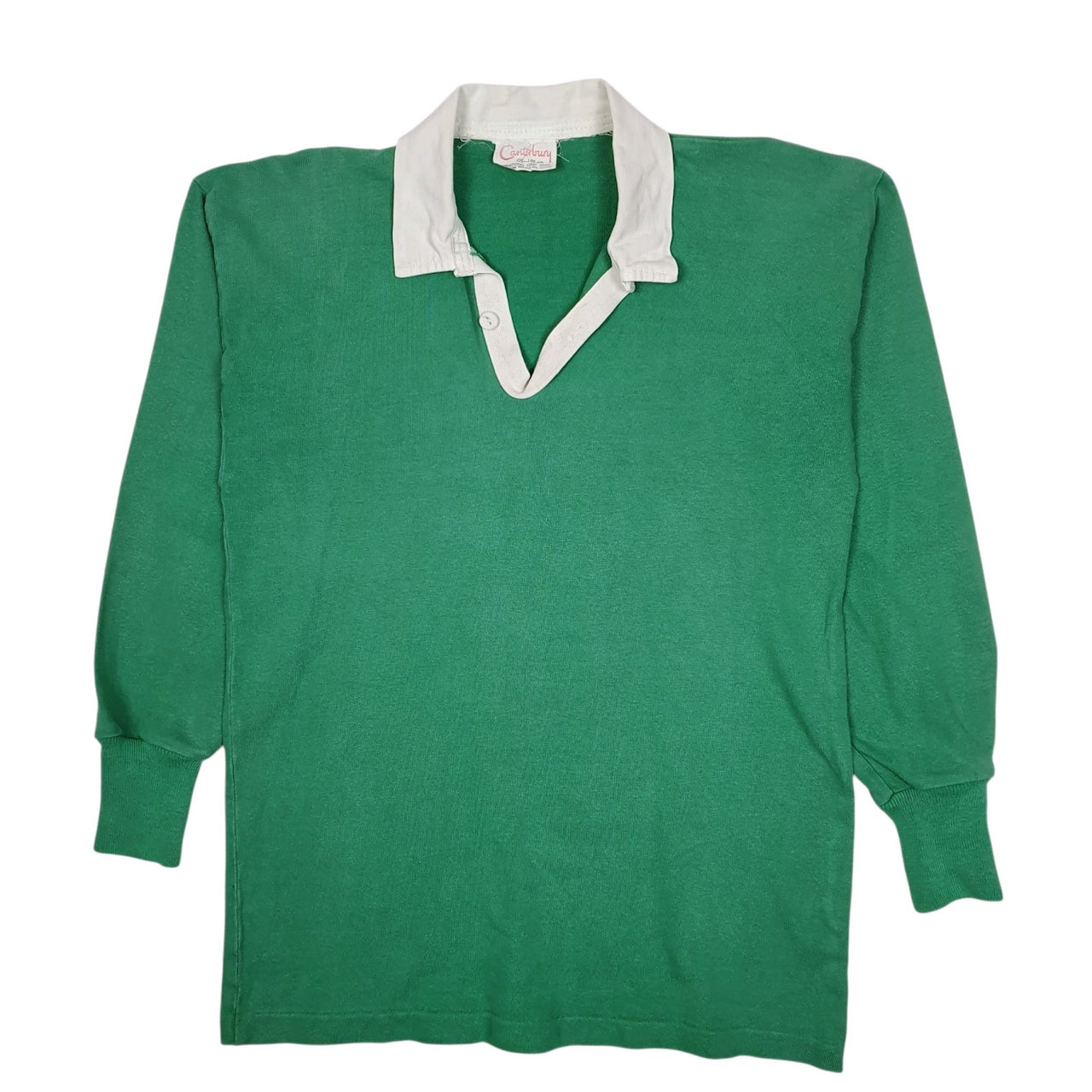 Mens Green Canterbury Rugby Vintage 1970s Made In NZ Long Sleeve Polo Shirt
