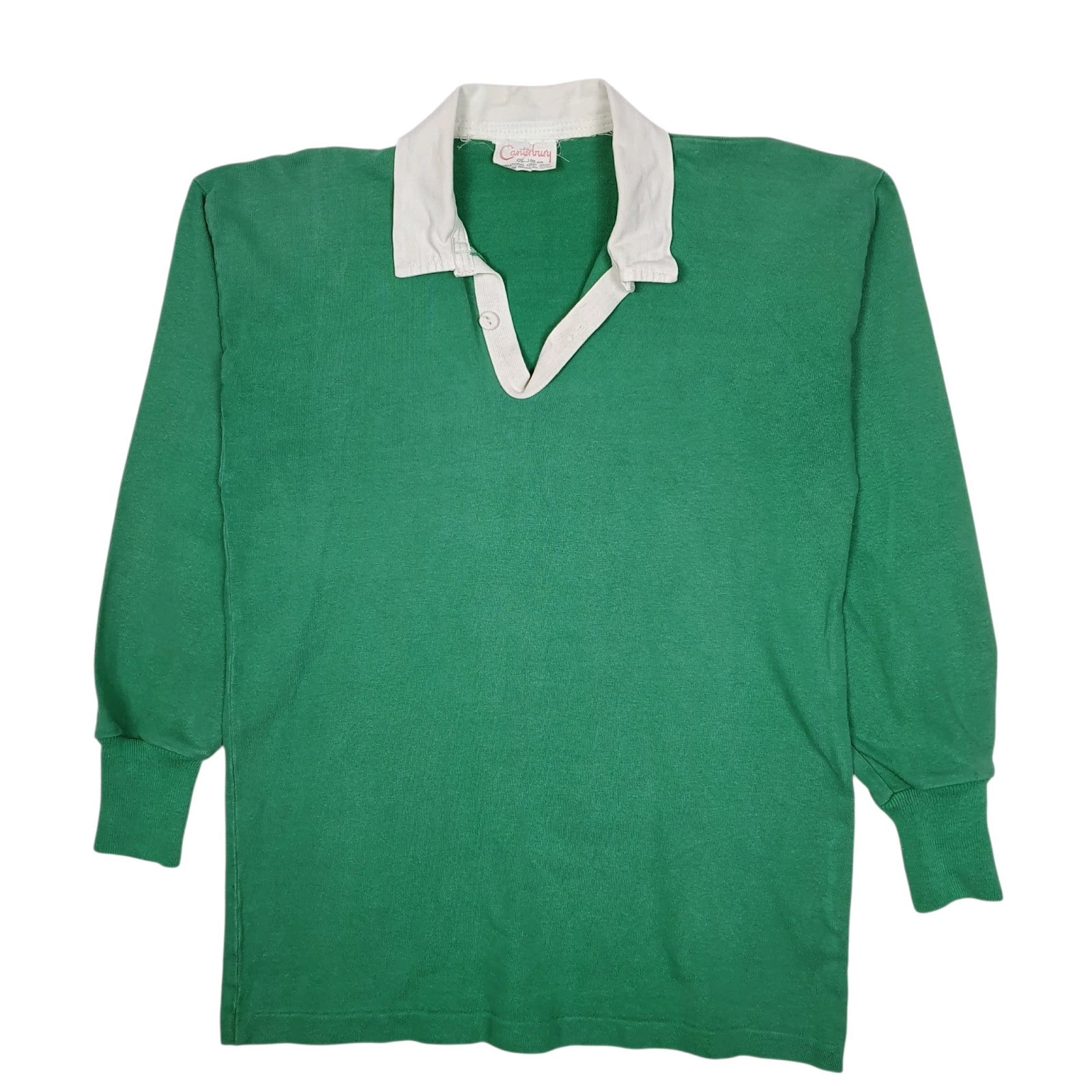 Mens Green Canterbury Rugby Vintage 1970s Made In NZ Long Sleeve Polo Shirt