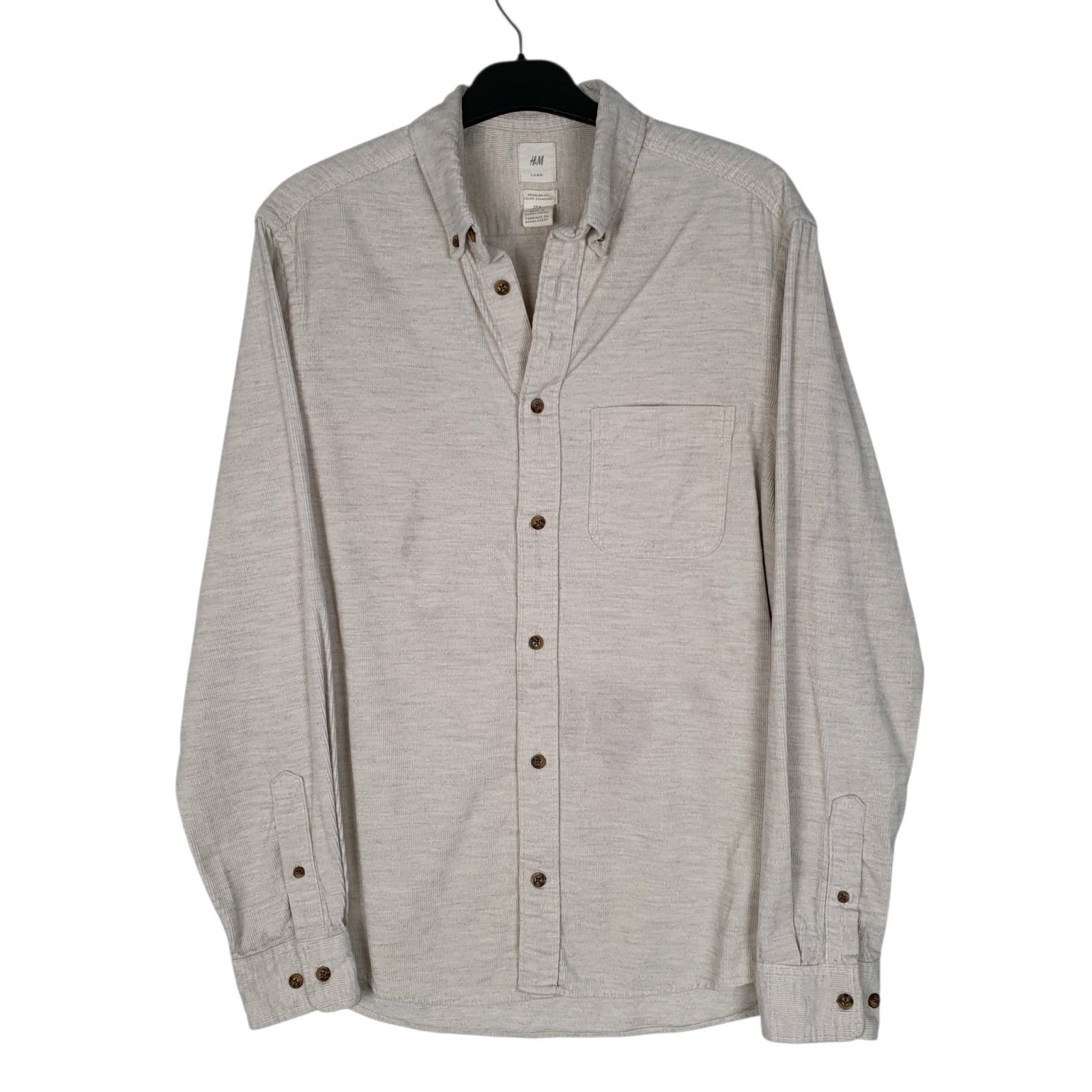Mens Beige H&M Corduroy Long Sleeve Shirt