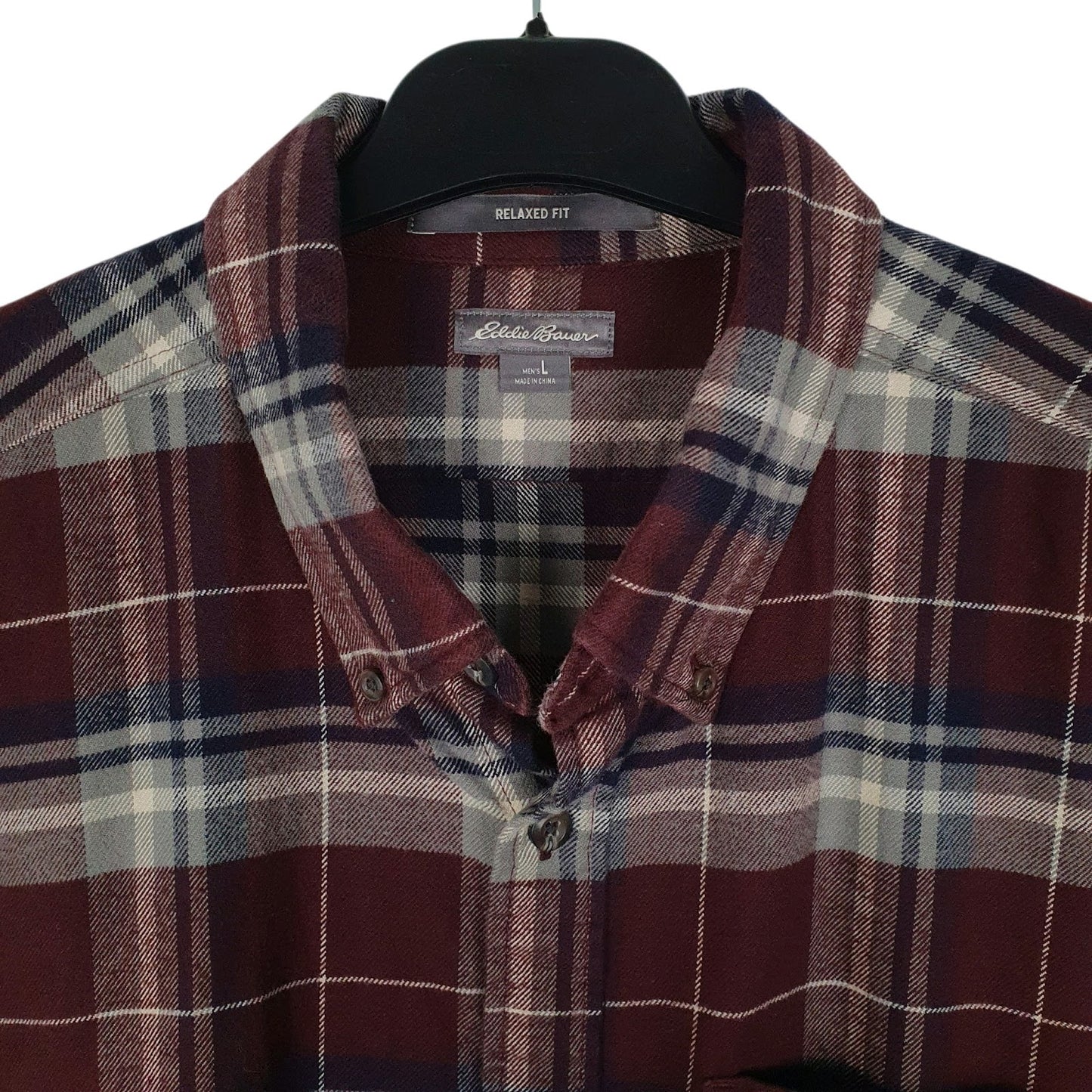 Mens Burgundy Eddie Bauer Heavyweight Plaid Flannel  Shirt