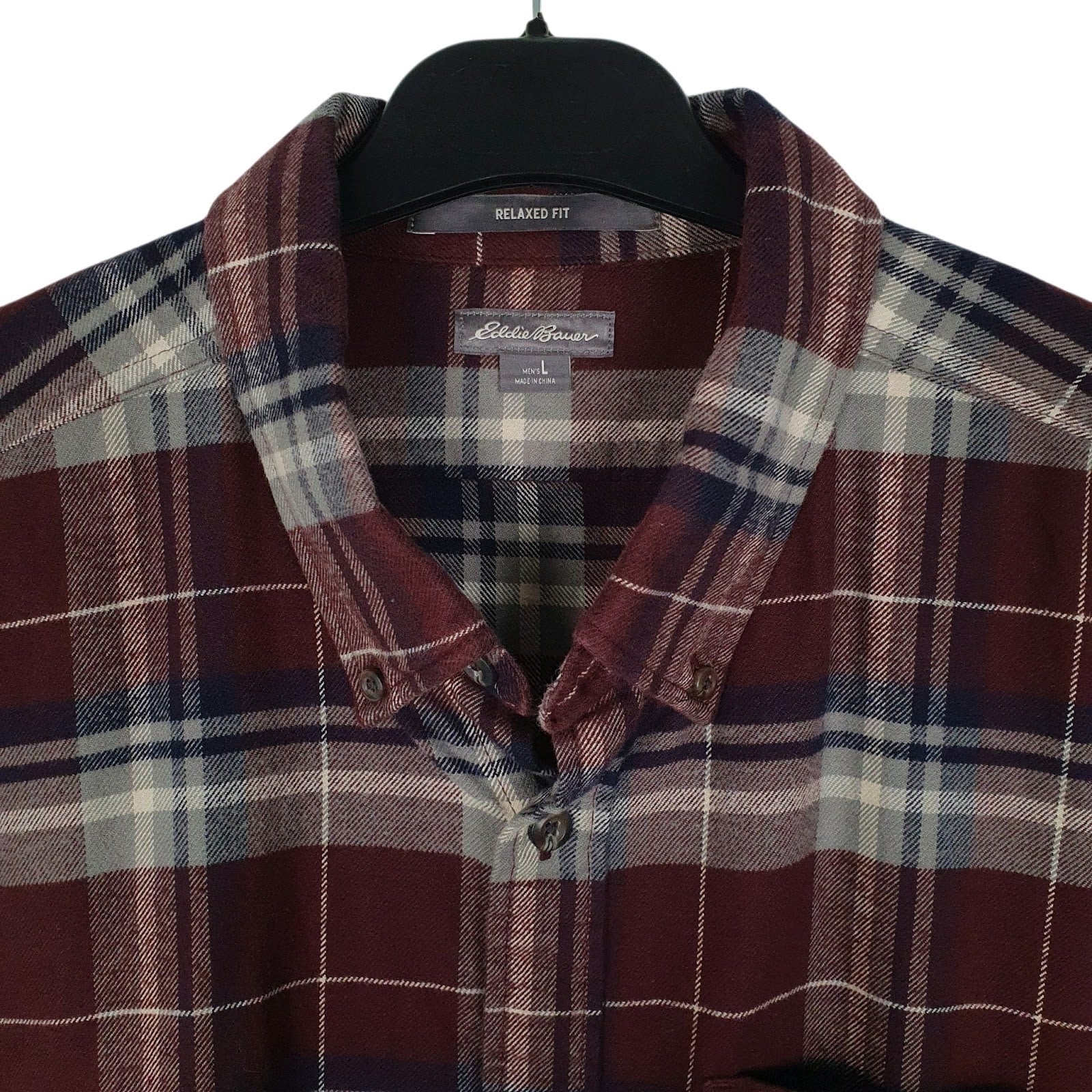 Mens Burgundy Eddie Bauer Heavyweight Plaid Flannel  Shirt