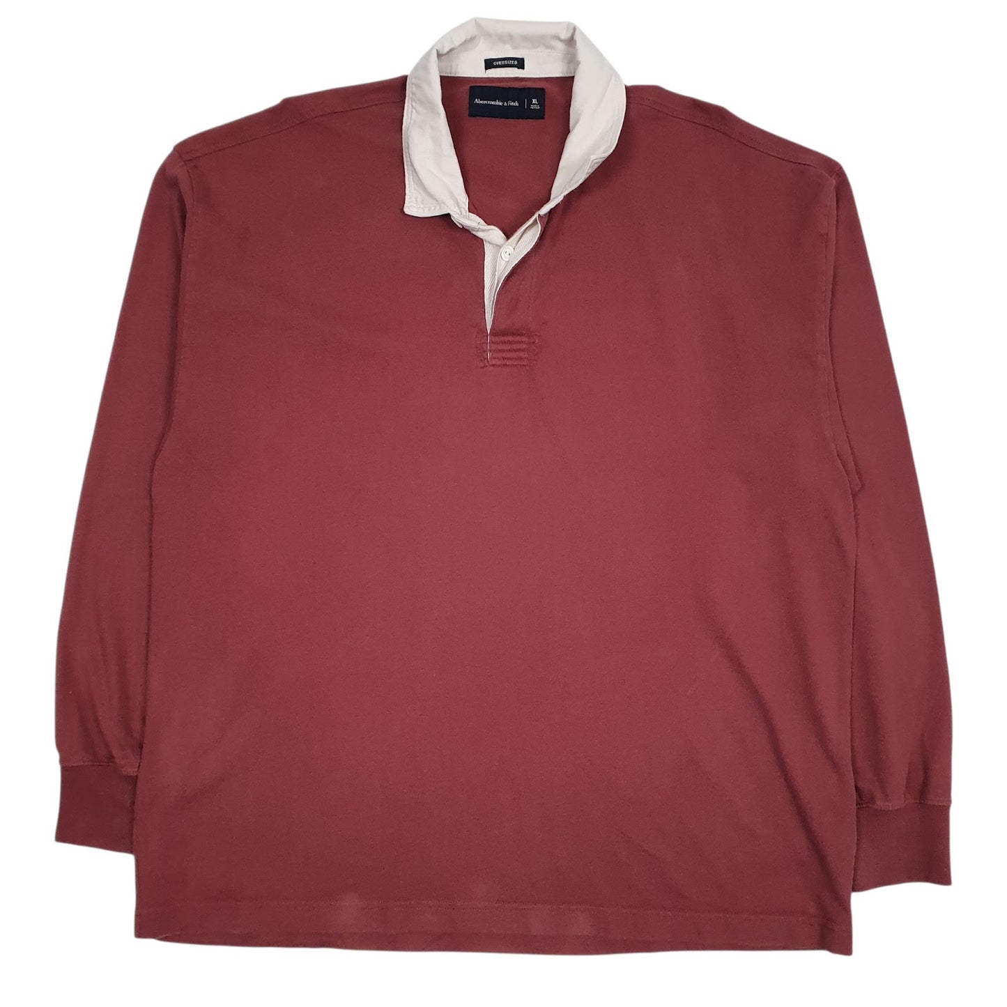 Mens Red Abercrombie and Fitch Rugby Long Sleeve Polo Shirt