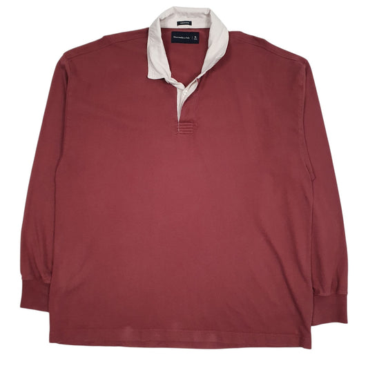Mens Red Abercrombie and Fitch Rugby Long Sleeve Polo Shirt