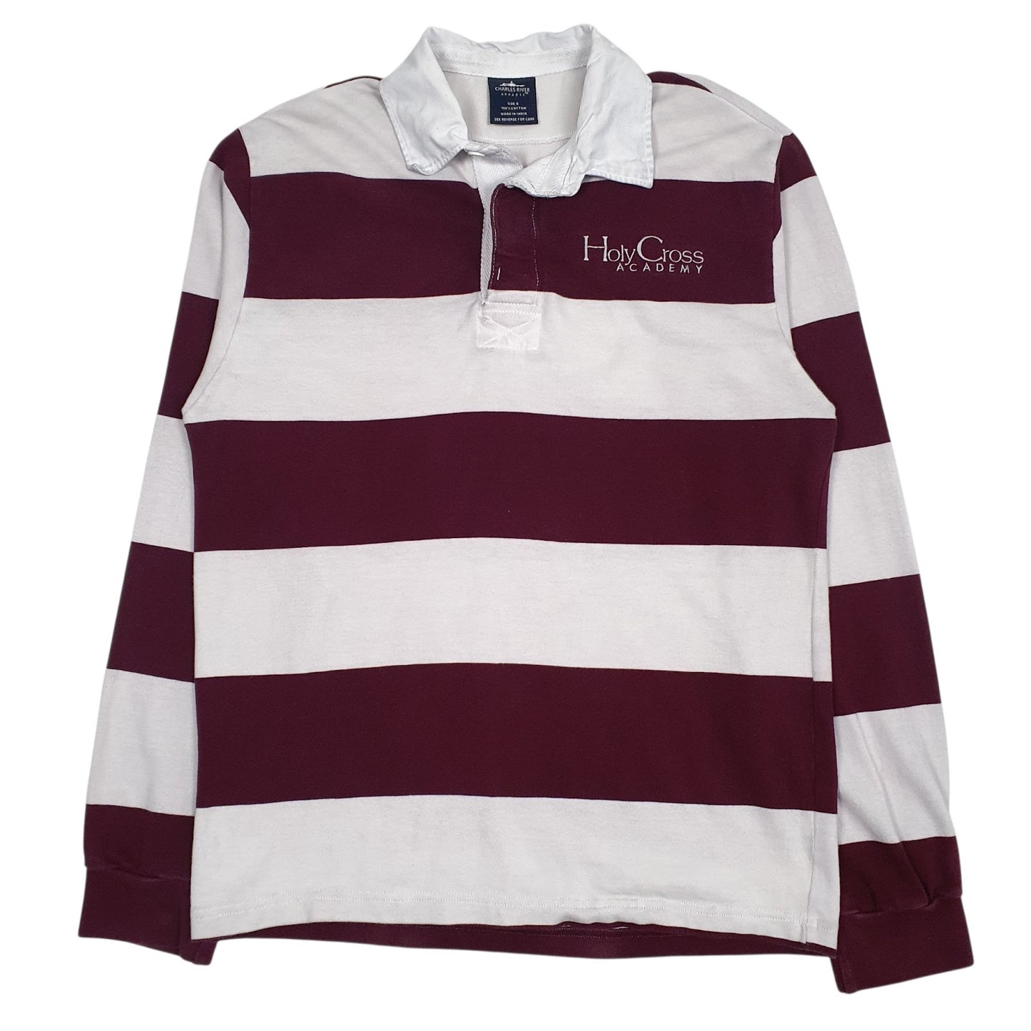 Mens White Charles River Rugby Long Sleeve Polo Shirt