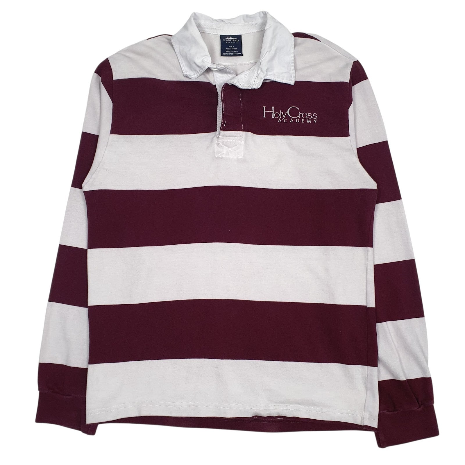 Mens White Charles River Rugby Long Sleeve Polo Shirt