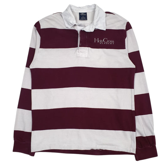 Mens White Charles River Rugby Long Sleeve Polo Shirt