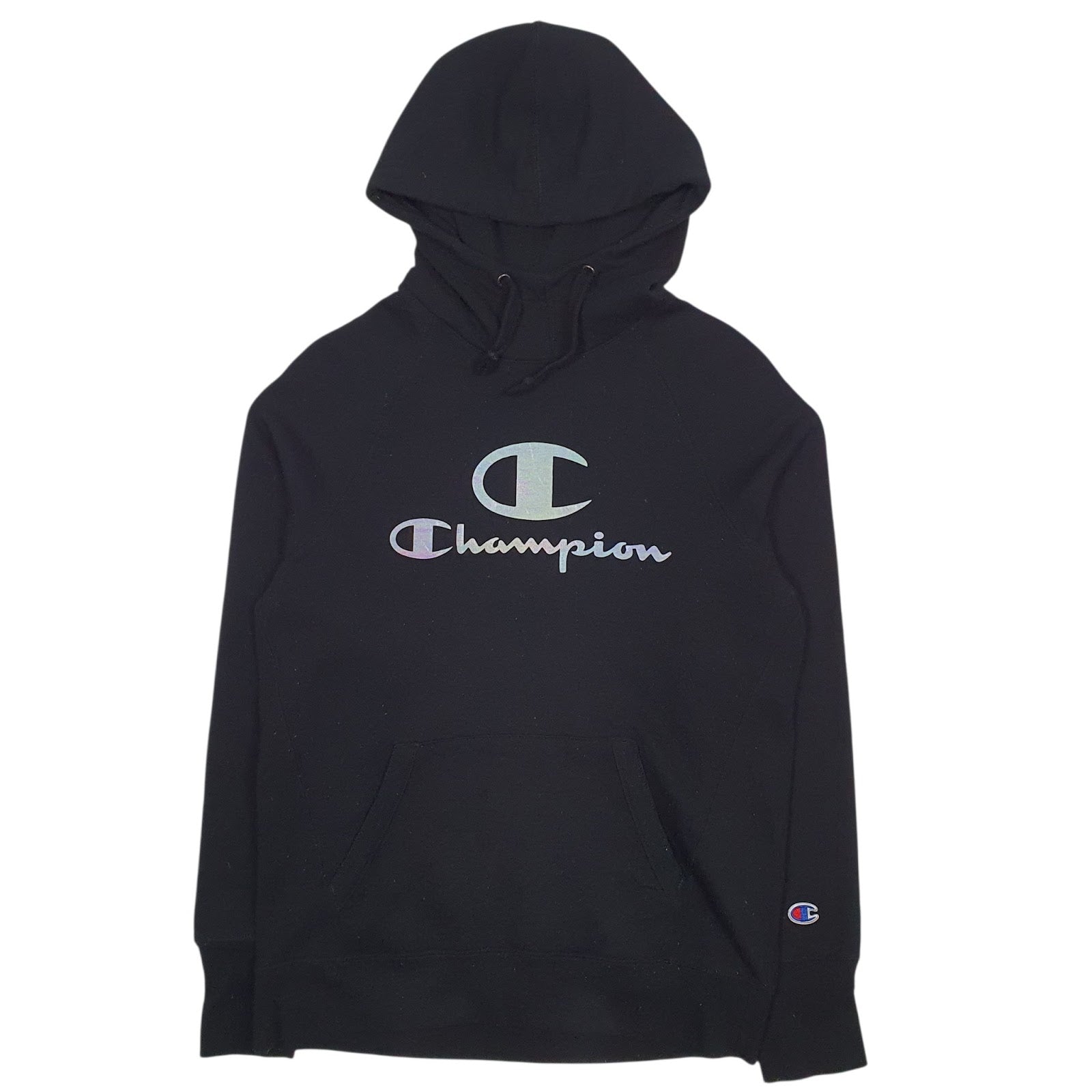 Mens Black Champion Spellout Hoodie Jumper