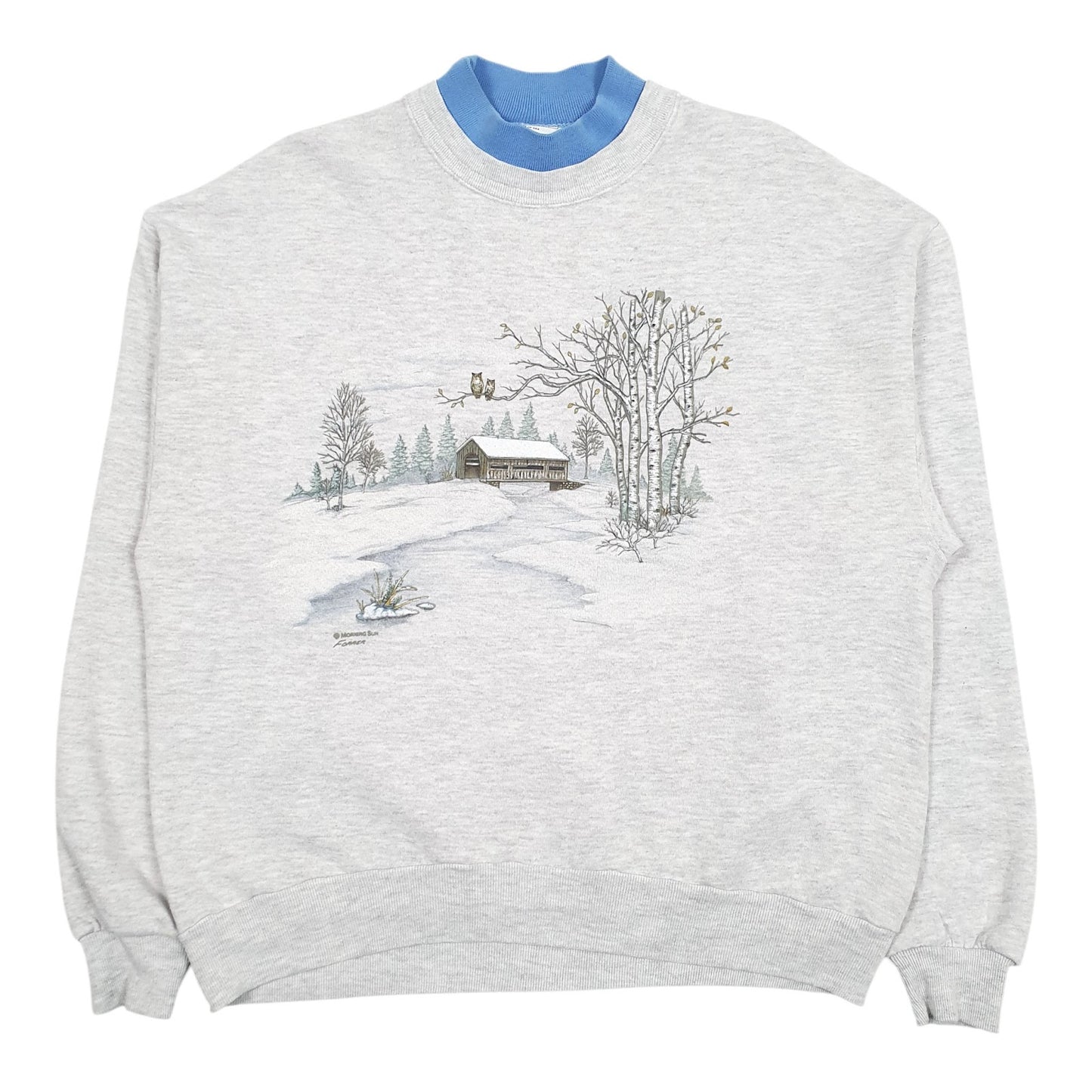 Womens Grey Morning Sun Graphic Vintage 90s Made In USA Crewneck Jumper