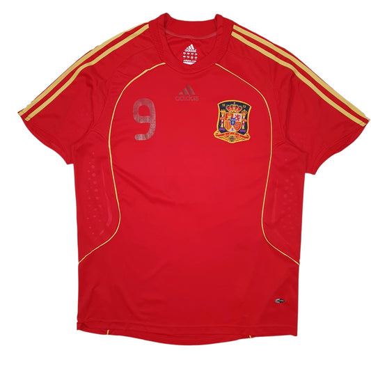 Mens Red Adidas Spain Football Shirt 2007-09 Torres 9 Short Sleeve T Shirt