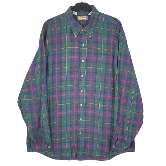 Mens Green L.L.Bean Flannel Vintage 90s Made In USA Long Sleeve Shirt