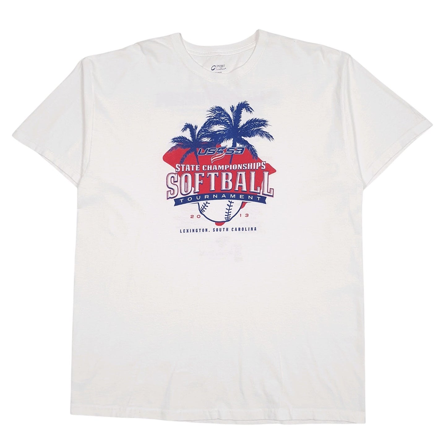 Mens White Port & Company State Championships Softball Tournament Short Sleeve T Shirt