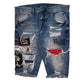 Mens Blue Smoke Rise Distressed Denim Shorts
