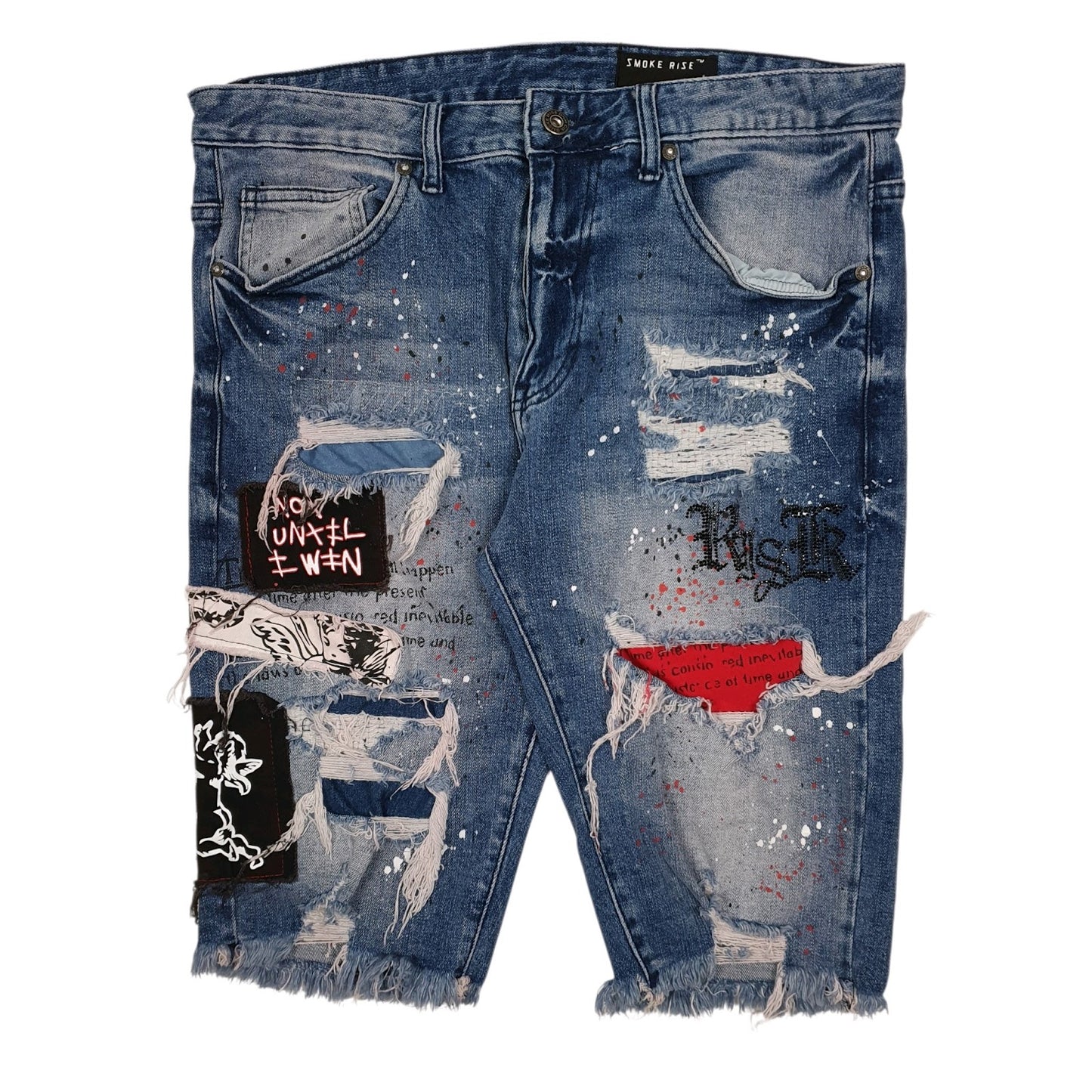Mens Blue Smoke Rise Distressed Denim Shorts