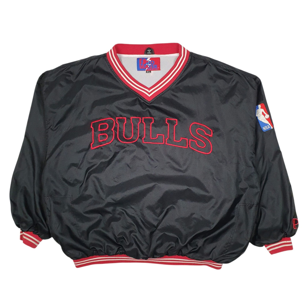 Mens Black Pro Player Vintage 90s NBA Chicago Bulls Pullover V Neck Coat