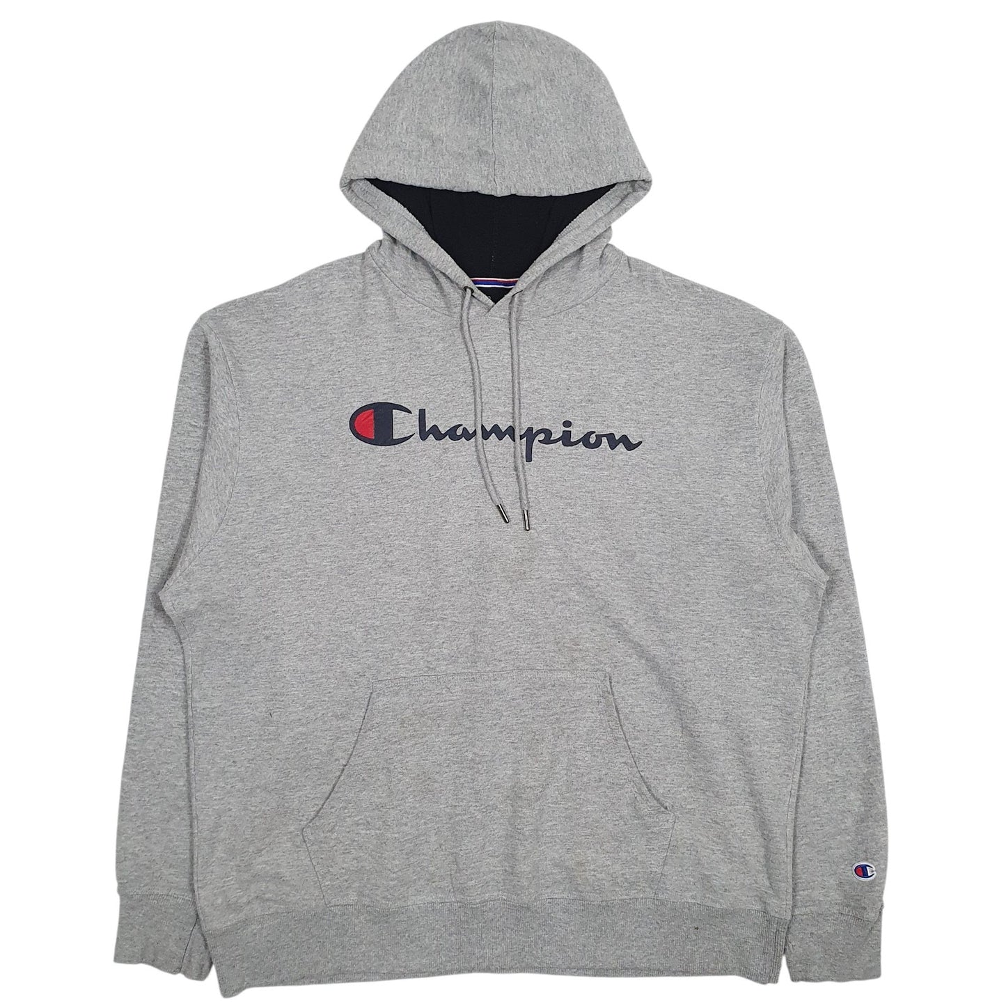 Mens Grey Champion Spellout Hoodie Jumper