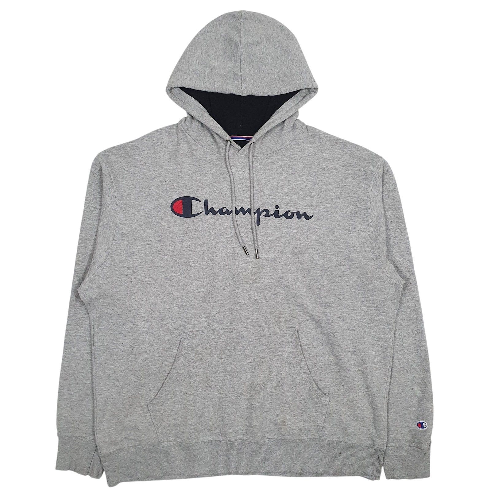 Mens Grey Champion Spellout Hoodie Jumper