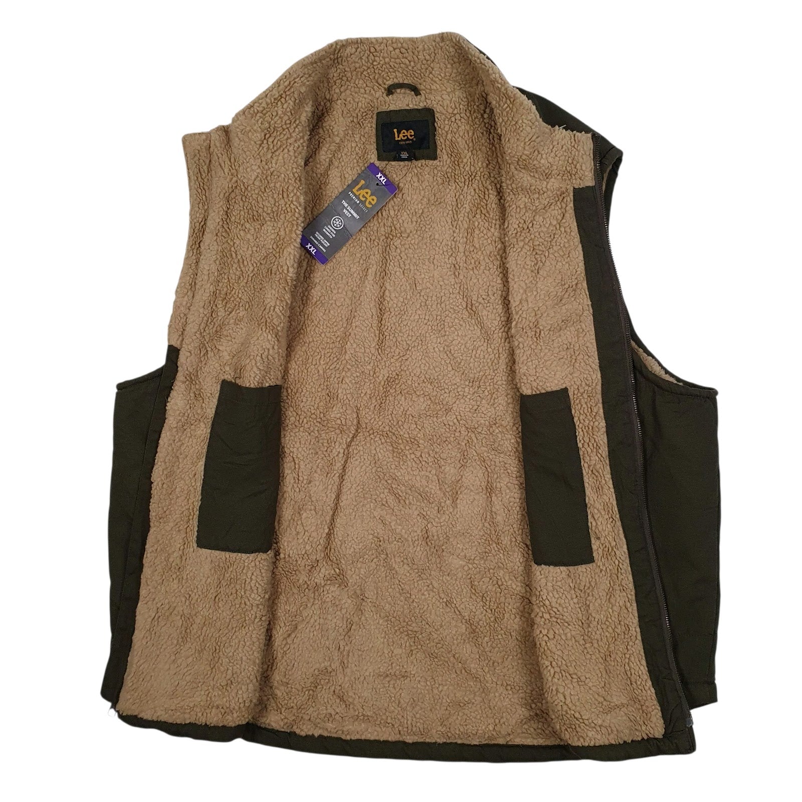 Mens Green Lee Sherpa Lined Summit Vest  Coat