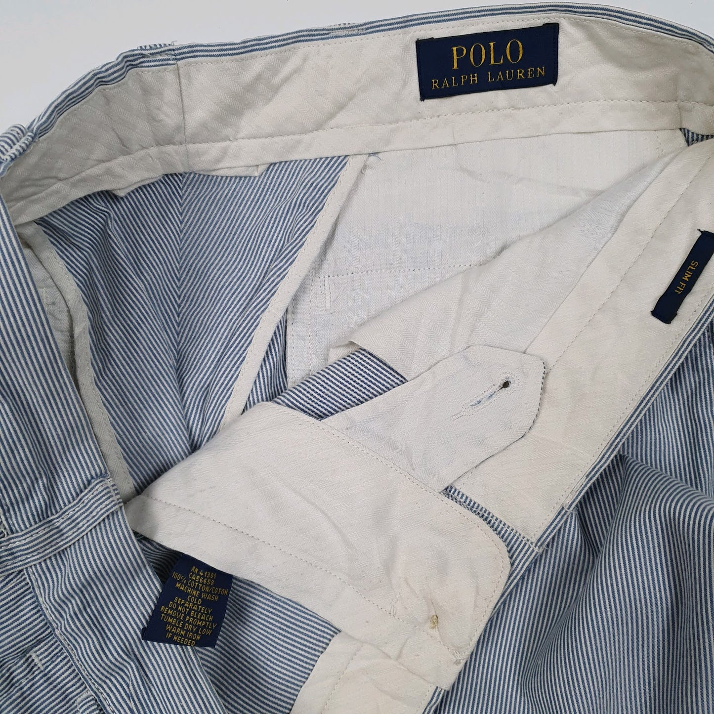 Mens Blue Polo Ralph Lauren Hickory Striped Slim Fit  Trousers